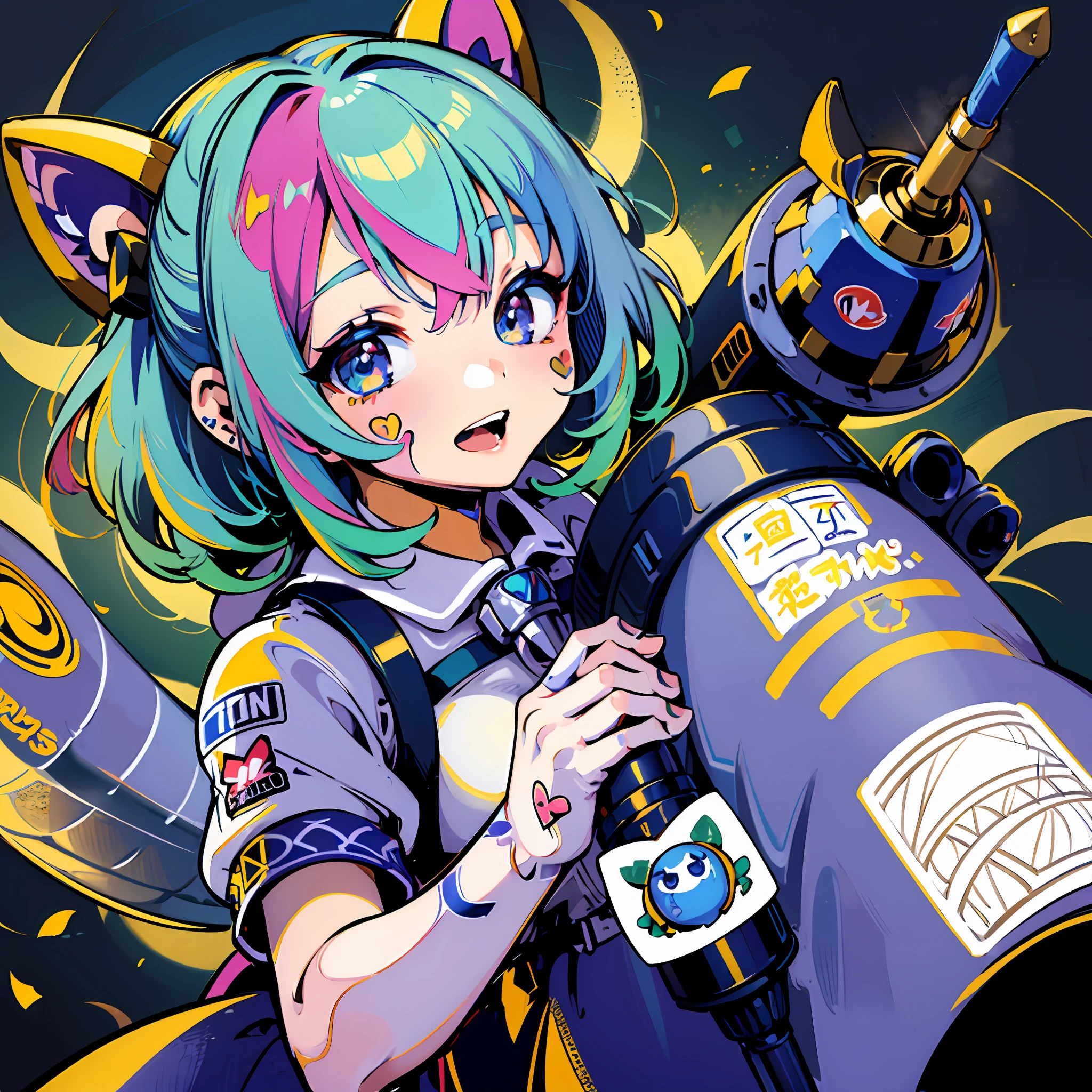 ((sticker:1.5)))、((Chibi Chara))、(((fit hands)))、(((rocket launcher)))、Fluffy、1girl in、saluting、Thanks、Thank you strongest、Chibi Chara、ful body、pastel-colored hair、Fairy tale、Fantastical、mastaer piece、最好质量、high picture quality