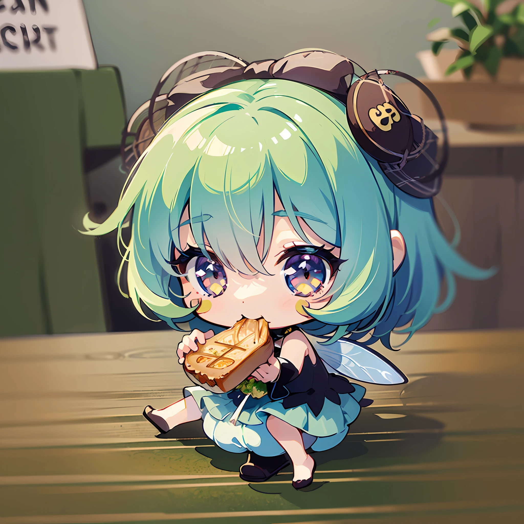 ((sticker:1.5)))、((Chibi Chara))、(((Eat lunch ))、Fluffy、1girl in、bowing、Thanks、Strongest、Chibi Chara、ful body、Pastel colors hair、Fairy tale、Fantastical、masute piece、beste-Qualit、high picture quality