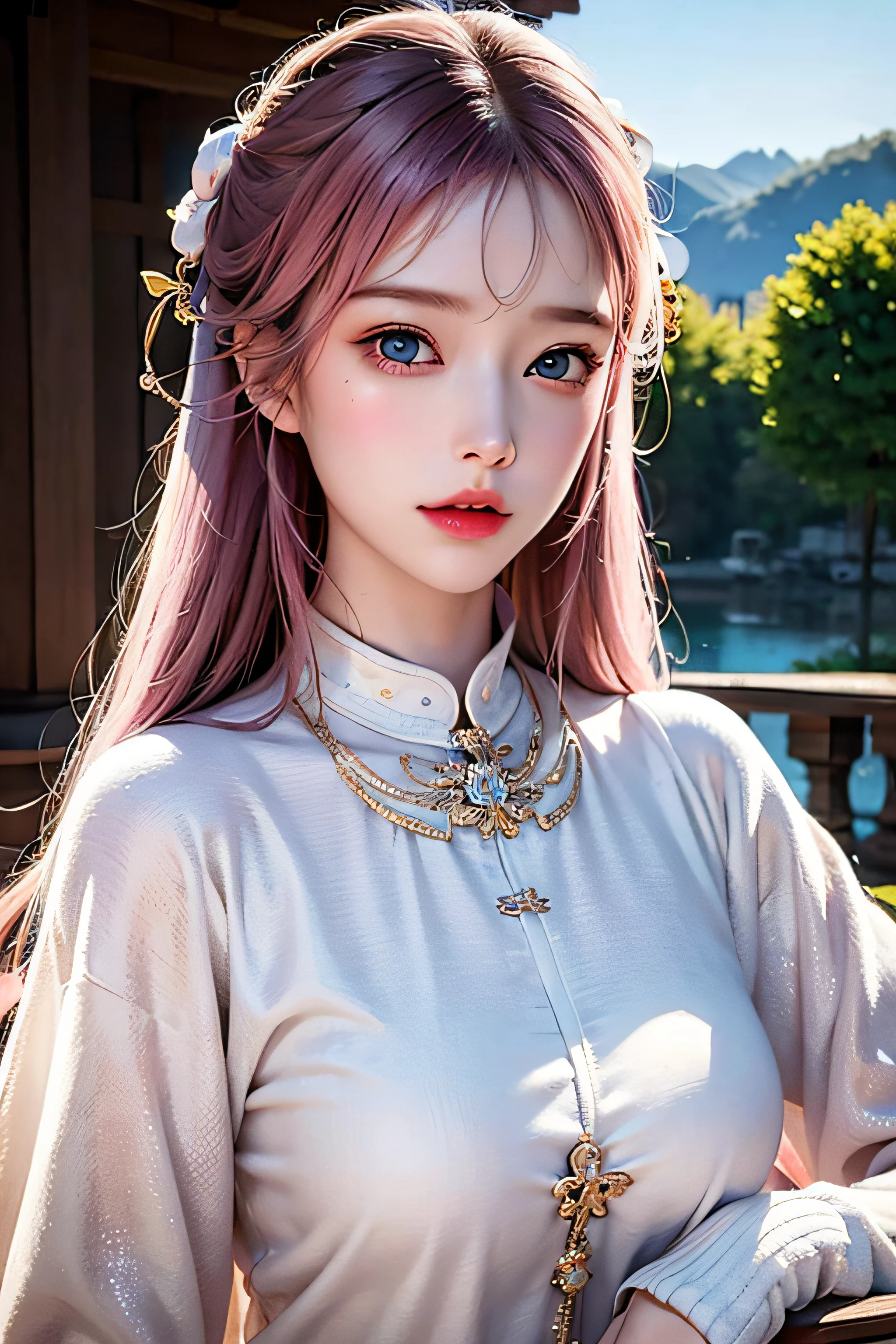 masterpiece, best quality, masterpiece,best quality,official art, beautiful girl, pink hair, extremely detailed CG unity 8k wallpaper, day,1 girl, school,