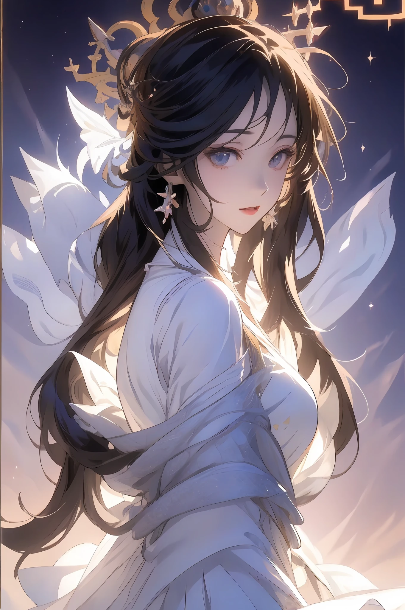 anime - style image of a woman in a white dress sitting on a chair, anime goddess, white haired deity, ((a beautiful fantasy empress)), cushart krenz key art feminine, high detailed official artwork, trending on artstation pixiv, royal elegant pose, smooth anime cg art, cute anime waifu in a nice dress, hestia