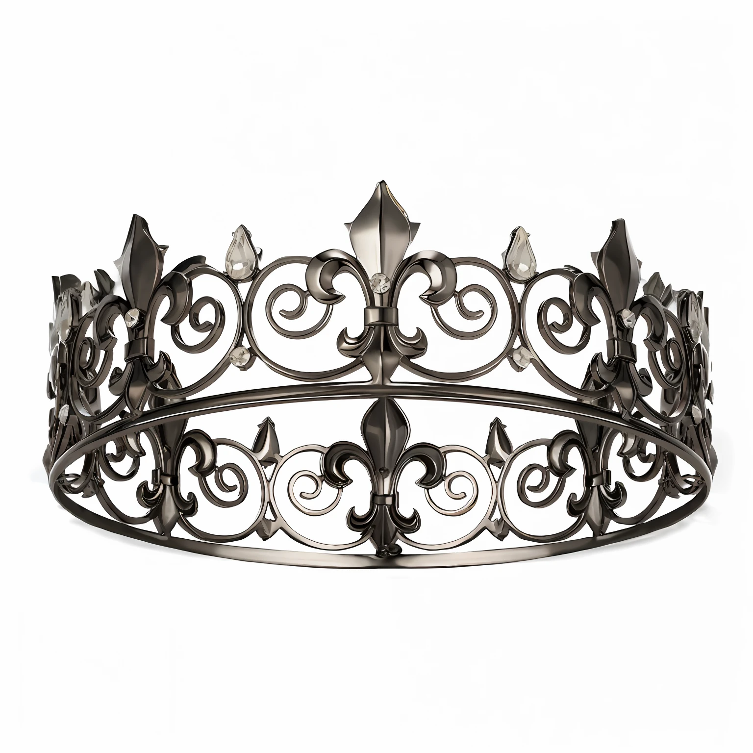 A close-up of a lady with a crown with a metal design on her head, black iron crown, large crown, trident metal crown, long black crown, ornate crown, iron crown, Black crown, black iron tiara, Silver Crown, crown, intricate crown, ornament crown, small crown, ornate intricate crown, symmetrical crown, royal crown, ornate jeweled crown, Silver Crown, Cinematic lighting, ultra high def