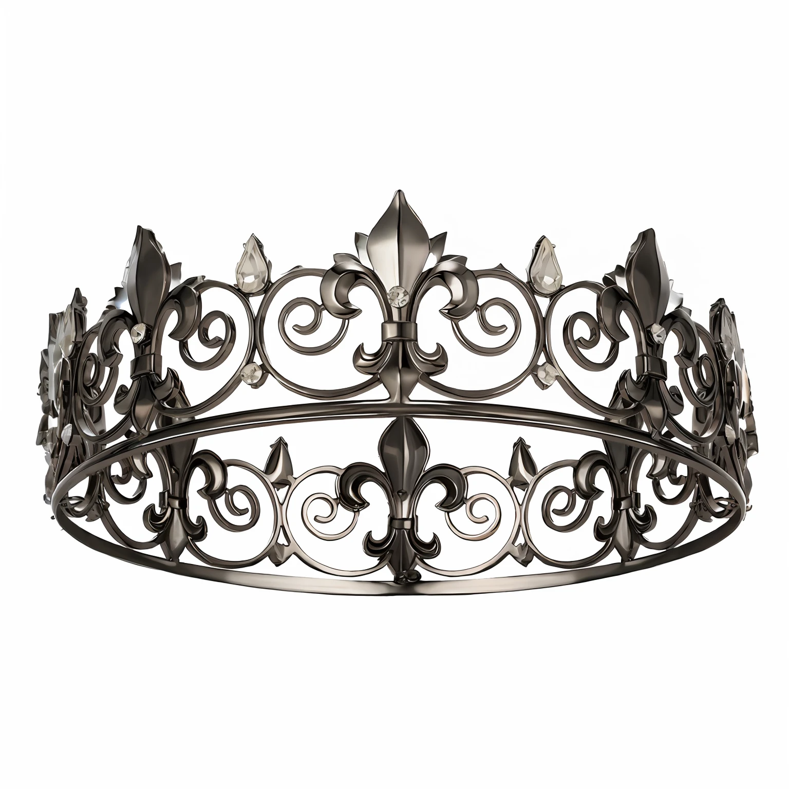 A close-up of a lady with a crown with a metal design on her head, black iron crown, large crown, trident metal crown, long black crown, ornate crown, iron crown, Black crown, black iron tiara, Silver Crown, crown, intricate crown, ornament crown, small crown, ornate intricate crown, symmetrical crown, royal crown, ornate jeweled crown, Silver Crown, Cinematic lighting, ultra high def