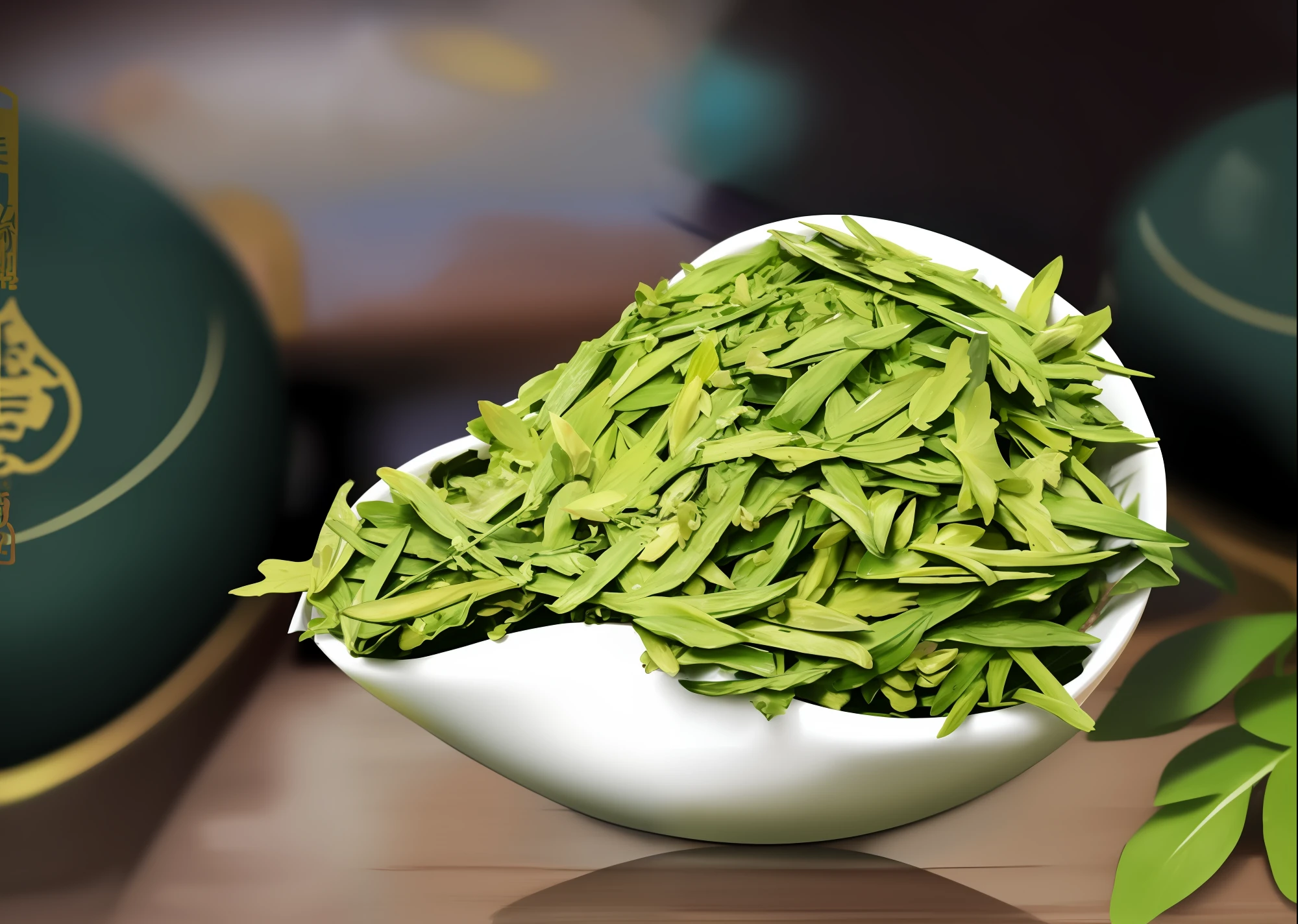 there is a bowl of green tea on a table, Green tea, green tonalities, qiangshu, Excellent quality, nanquan, Inspired by Cao Zhibai, green colors), Amazing quality, sichuan, teals,Zhejiang,inspired by Cao Buxing, Green, Very high quality, ruanjia, spectacular quality, elegant high quality, inspired by Cui Bai, nostlagia,Longjing tea,