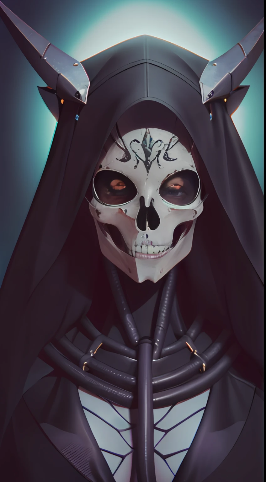 A giger style surrealistic, ethereal painting of a goddess of death, her face shrouded in a veil of shadows, head painted like a skull  skeleton, death, black flowers, Mexican style, full body, fantasy, elegant, highly detailed, digital painting, artstation, concept art, smooth, sharp focus, 4K, photography, photorealistic, detailed illustration cute digital painting, soft lighting, isometric style, retro aesthetic, 4K resolution, photorealistic rendering, snakes, yellow accents , red lips