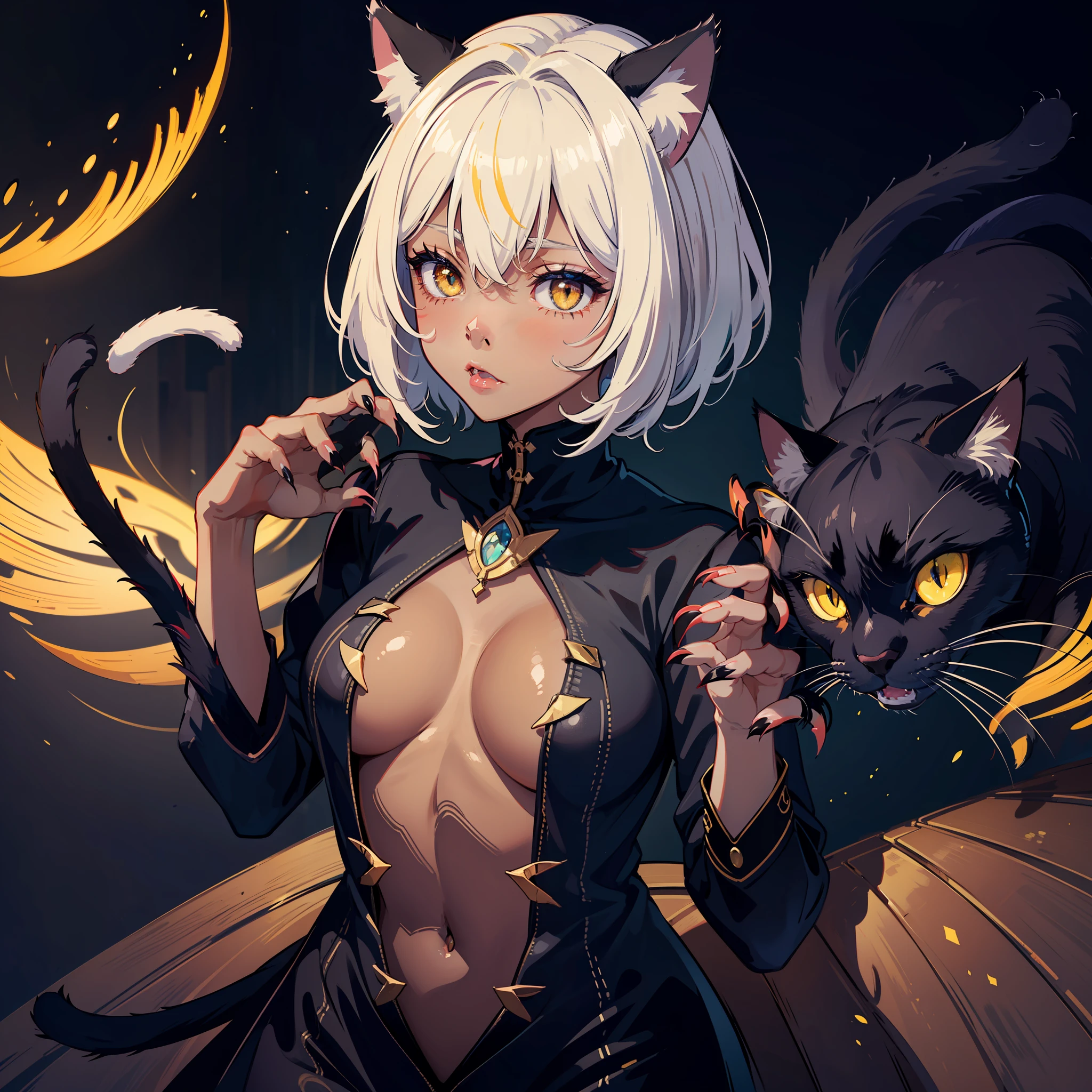 girl girl masterpiece,best quality,ultra detailed,detailed eyes,
1girl|blackcat,perfect pretty face,dark skin,slim body,cat ear,cat eyes,yellow eyes,(cat claws:1.5),ojou-sama pose,detailed background,crawling,
dramatic angle,(1001ArabianNights),