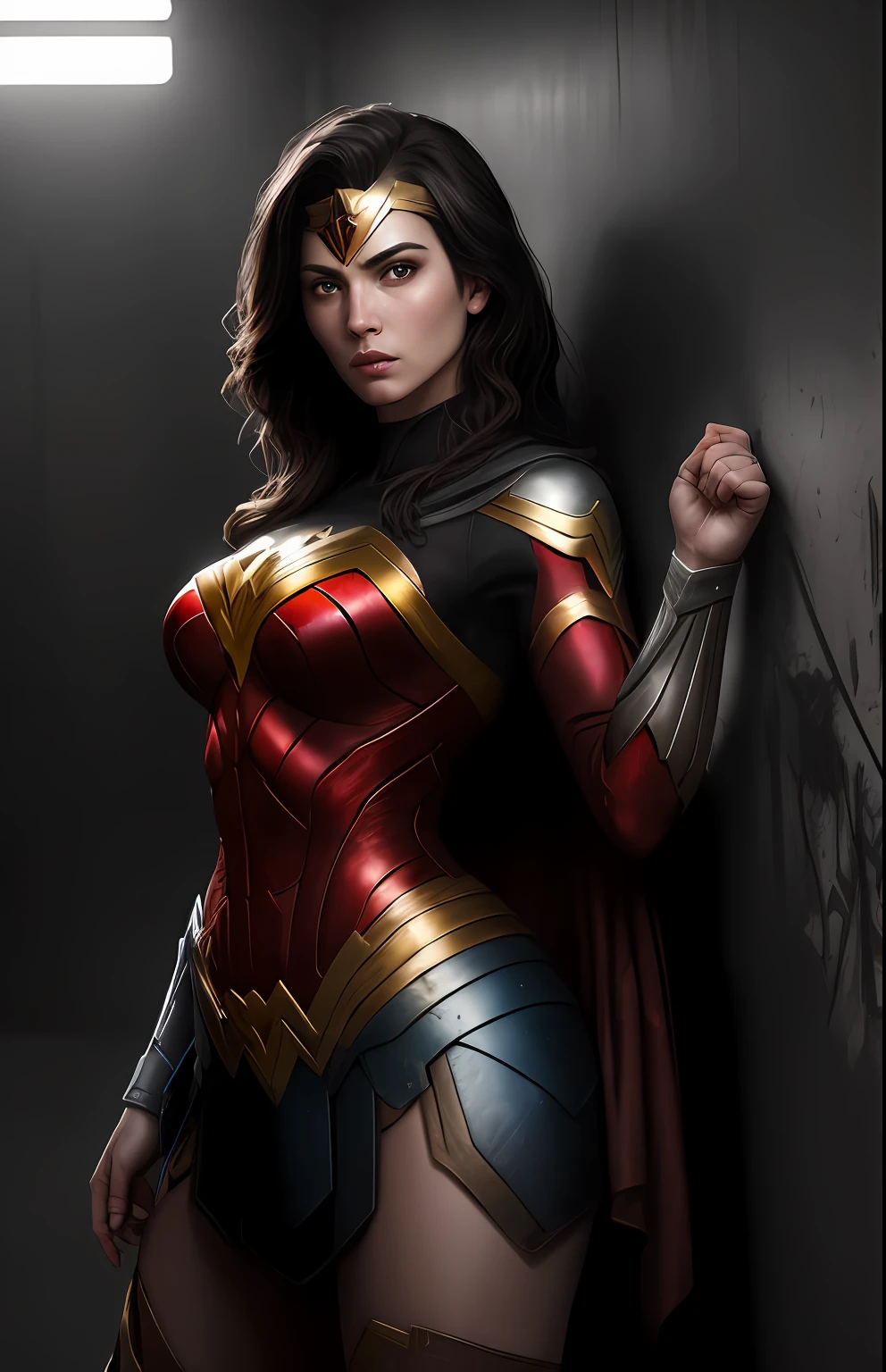(dark shot: 1.1), epic realistic, Wonder Woman Red Lantern from DC, yellow gradient, black, brown and magenta color scheme, grunge aesthetics!!! graffiti tag wall background, art by Greg Rutkowski and artgerm, soft cinematic light, Adobe Lightroom, darkroom, HDR, intricate, highly detailed, (depth of field: 1.4), faded, (neutral colors: 1.2), (hdr: 1.4), (muted colors: 1.2), hyper-detail (artstation: 1.4), cinematic, warm light, dramatic light (complex details: 1.1)