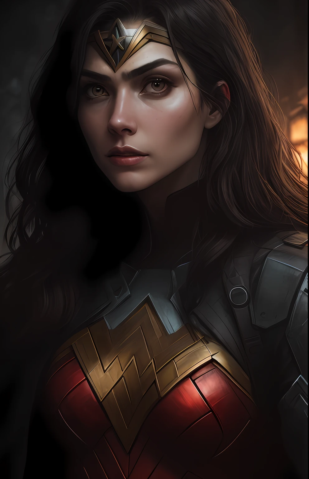 (dark shot: 1.1), epic realistic, Wonder Woman Red Lantern from DC, yellow gradient, black, brown and magenta color scheme, grunge aesthetics!!! graffiti tag wall background, art by Greg Rutkowski and artgerm, soft cinematic light, Adobe Lightroom, darkroom, HDR, intricate, highly detailed, (depth of field: 1.4), faded, (neutral colors: 1.2), (hdr: 1.4), (muted colors: 1.2), hyper-detail (artstation: 1.4), cinematic, warm light, dramatic light (complex details: 1.1)