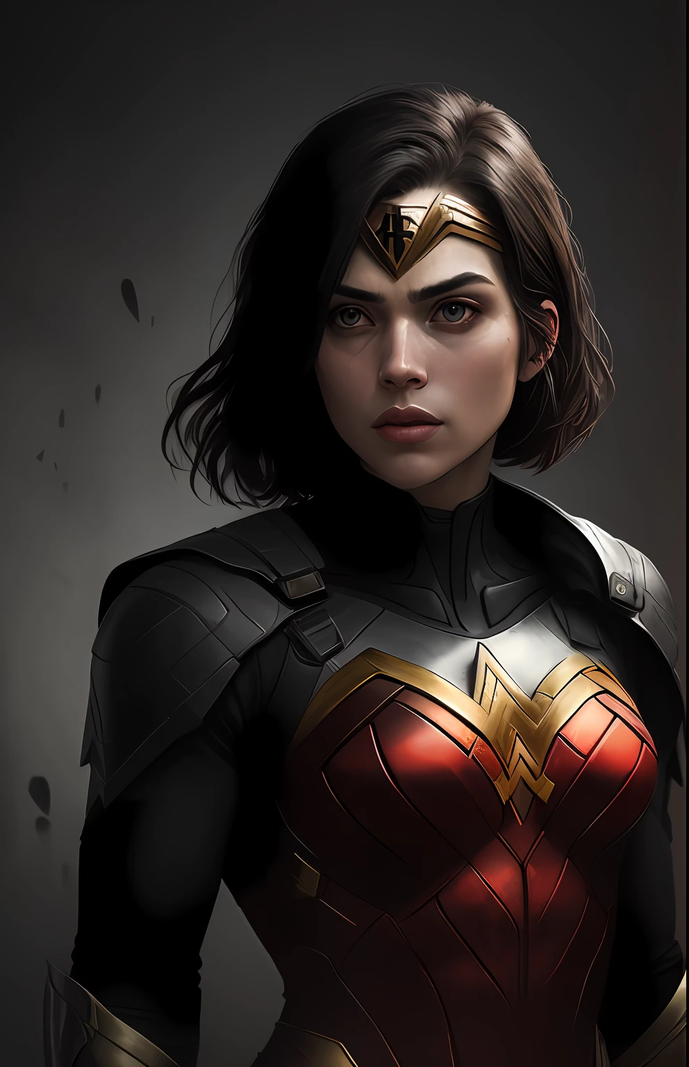 (dark shot: 1.1), epic realistic, Wonder Woman Red Lantern from DC, yellow gradient, black, brown and magenta color scheme, grunge aesthetics!!! graffiti tag wall background, art by Greg Rutkowski and artgerm, soft cinematic light, Adobe Lightroom, darkroom, HDR, intricate, highly detailed, (depth of field: 1.4), faded, (neutral colors: 1.2), (hdr: 1.4), (muted colors: 1.2), hyper-detail (artstation: 1.4), cinematic, warm light, dramatic light (complex details: 1.1)