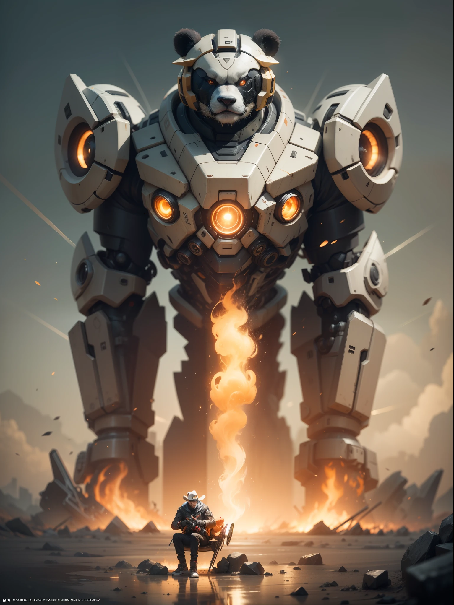 (((A cool-looking teenager sits on the shoulders of a huge panda mech))),((Juvenile close-up strengthened)),(((super-fine))),shot at 8k resolution,Gasoline liquid,,Lithography in intricate details,dongh(Light particles:1.2),(game concept:1.3),(depth of field:1.3),Global illumination,with rich details,Trends on ArtStation,Epic shooting,Cinematic lighting