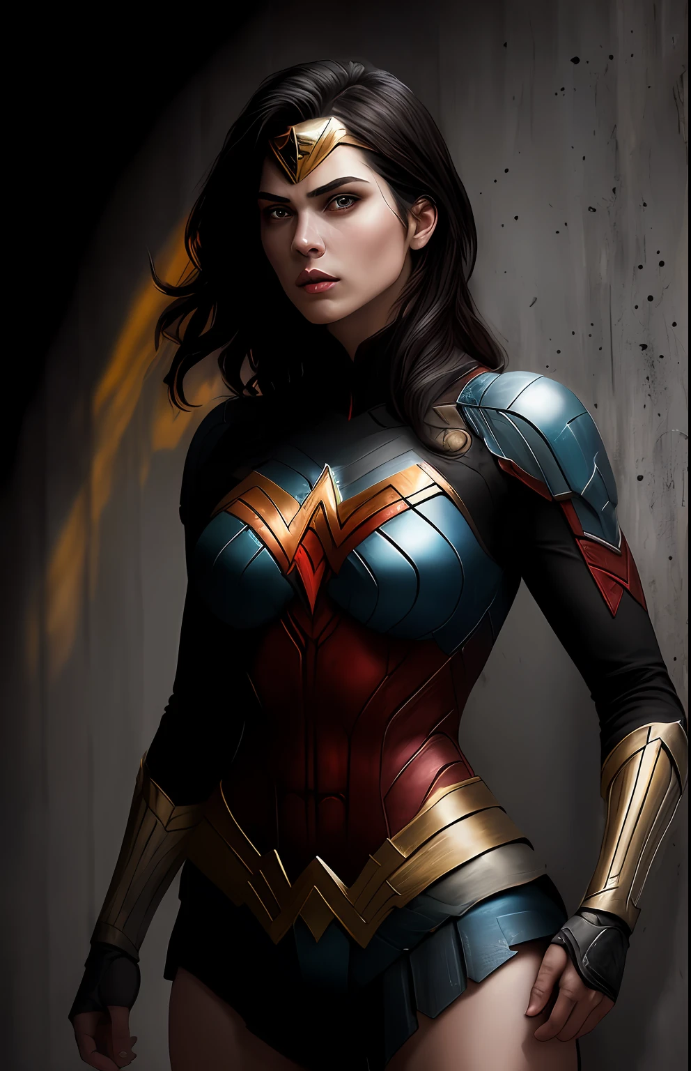 (dark shot: 1.1), epic realistic, Wonder Woman Red Lantern from DC, yellow gradient, black, brown and magenta color scheme, grunge aesthetics!!! graffiti tag wall background, art by Greg Rutkowski and artgerm, soft cinematic light, Adobe Lightroom, darkroom, HDR, intricate, highly detailed, (depth of field: 1.4), faded, (neutral colors: 1.2), (hdr: 1.4), (muted colors: 1.2), hyper-detail (artstation: 1.4), cinematic, warm light, dramatic light (complex details: 1.1)