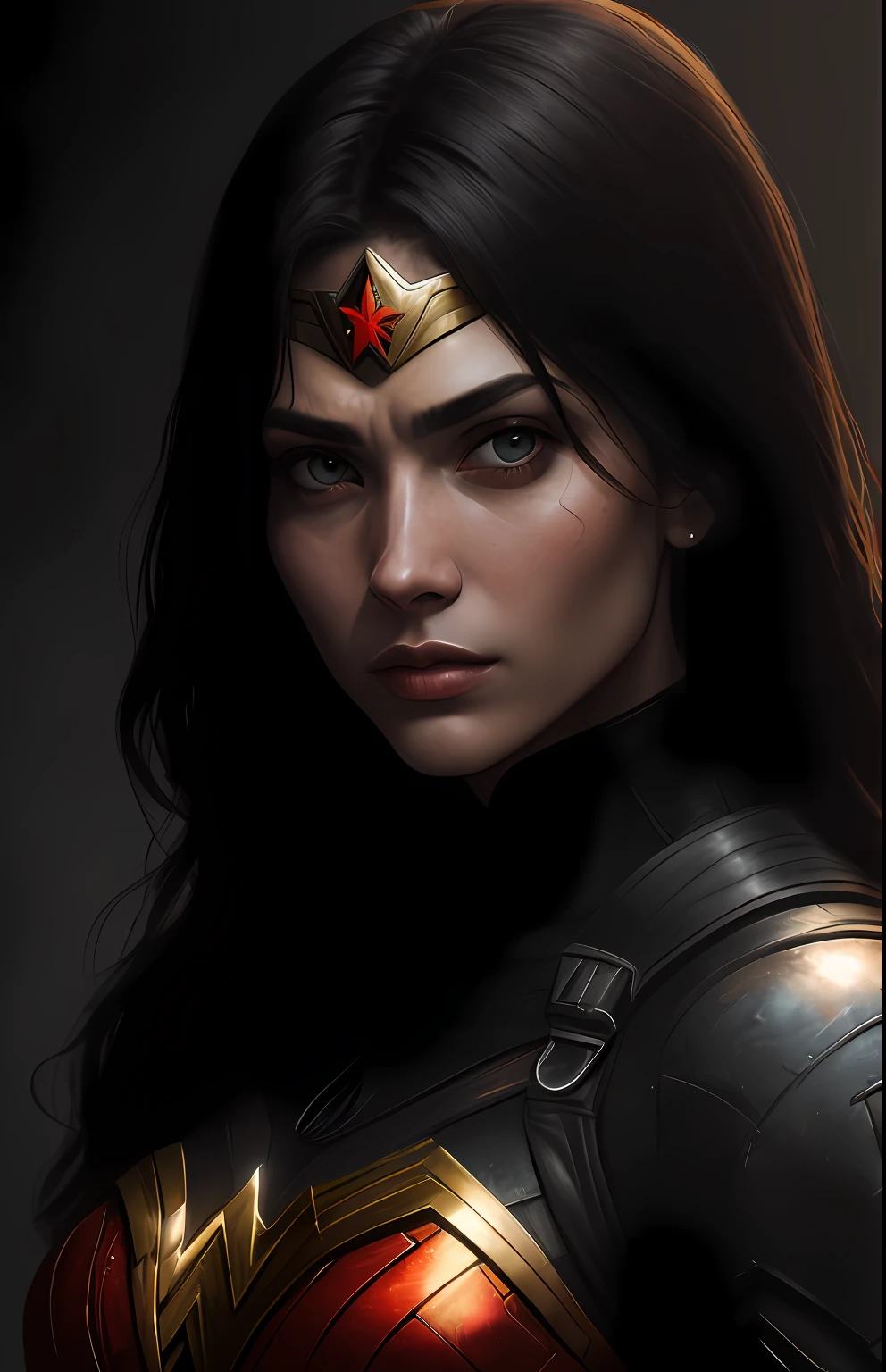 (dark shot: 1.1), epic realistic, Wonder Woman Red Lantern from DC, yellow gradient, black, brown and magenta color scheme, grunge aesthetics!!! graffiti tag wall background, art by Greg Rutkowski and artgerm, soft cinematic light, Adobe Lightroom, darkroom, HDR, intricate, highly detailed, (depth of field: 1.4), faded, (neutral colors: 1.2), (hdr: 1.4), (muted colors: 1.2), hyper-detail (artstation: 1.4), cinematic, warm light, dramatic light (complex details: 1.1)