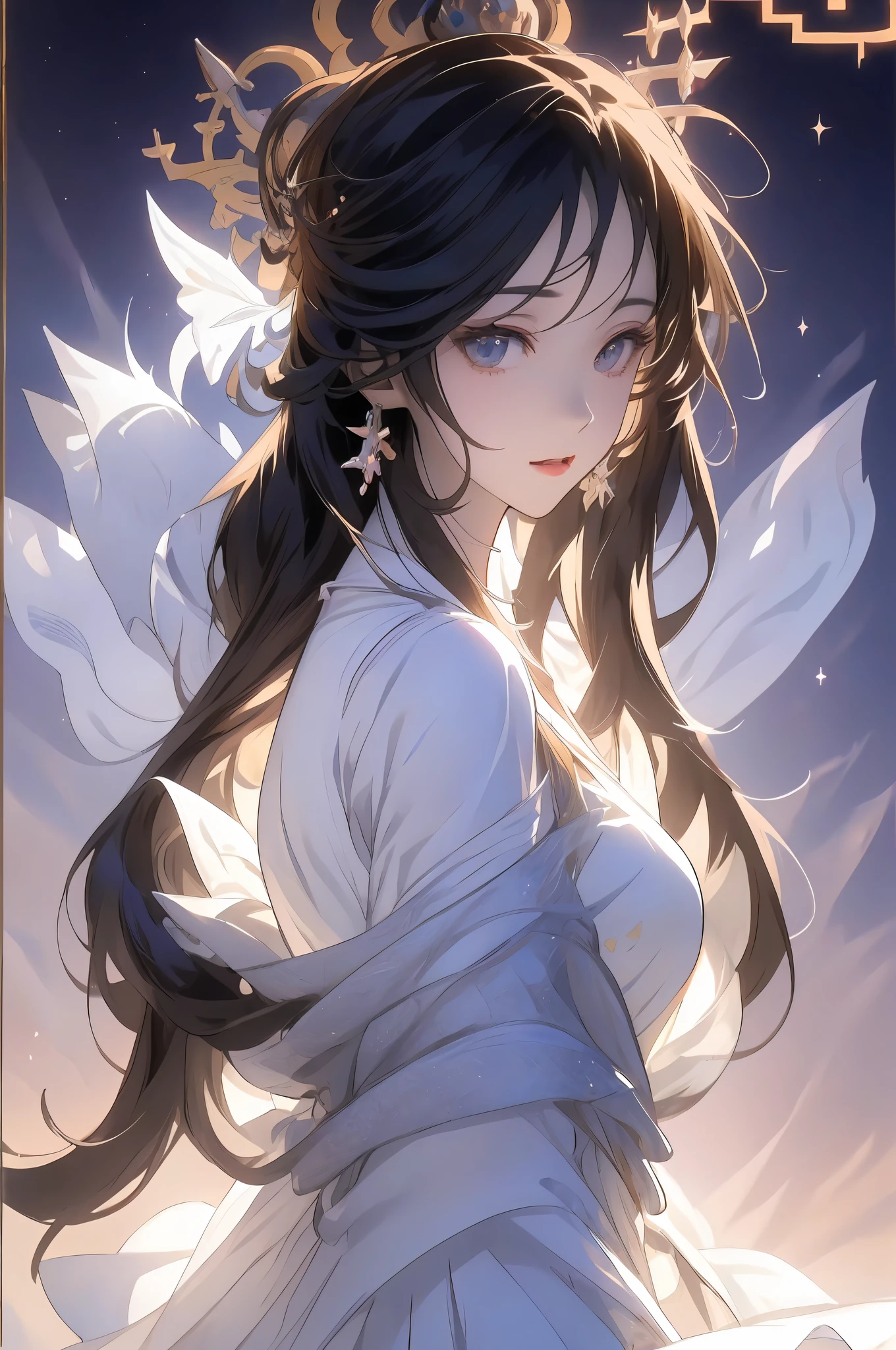 anime - style image of a woman in a white dress sitting on a chair, anime goddess, white haired deity, ((a beautiful fantasy empress)), cushart krenz key art feminine, high detailed official artwork, trending on artstation pixiv, royal elegant pose, smooth anime cg art, cute anime waifu in a nice dress, hestia