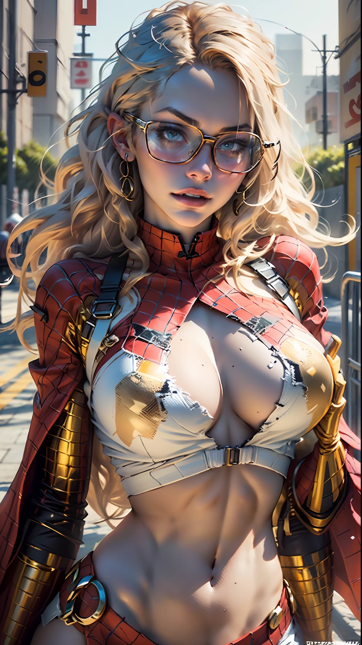 Bitcoin in Dubai, Beautiful female super hero, rubia detallada cuerpo definido, Usando cosplay dorado de Spiderman, pechos grandes, Gafas de sol doradas, in Dubai, Antecedentes de Bitcoin (In English), Arte Oficial, Unidad 8K Fondo de pantalla, Ultra detalle, Obra maestra ,La mejor calidad,Una mujer,(Altamente detallado),(Foto RAW,La mejor calidad),(realista, fotorrealista:1.3),highly best quality,High definition,La mejor calidad,ultra-detailed complex 3D rendering of the face, (pechos grandes: 8.8)(Piel altamente detallada: 1.2)(Exposure: 1.1), Beautiful Caucasian woman with big soft breasts and white skin, in Dubai, Bitcoin (In English).