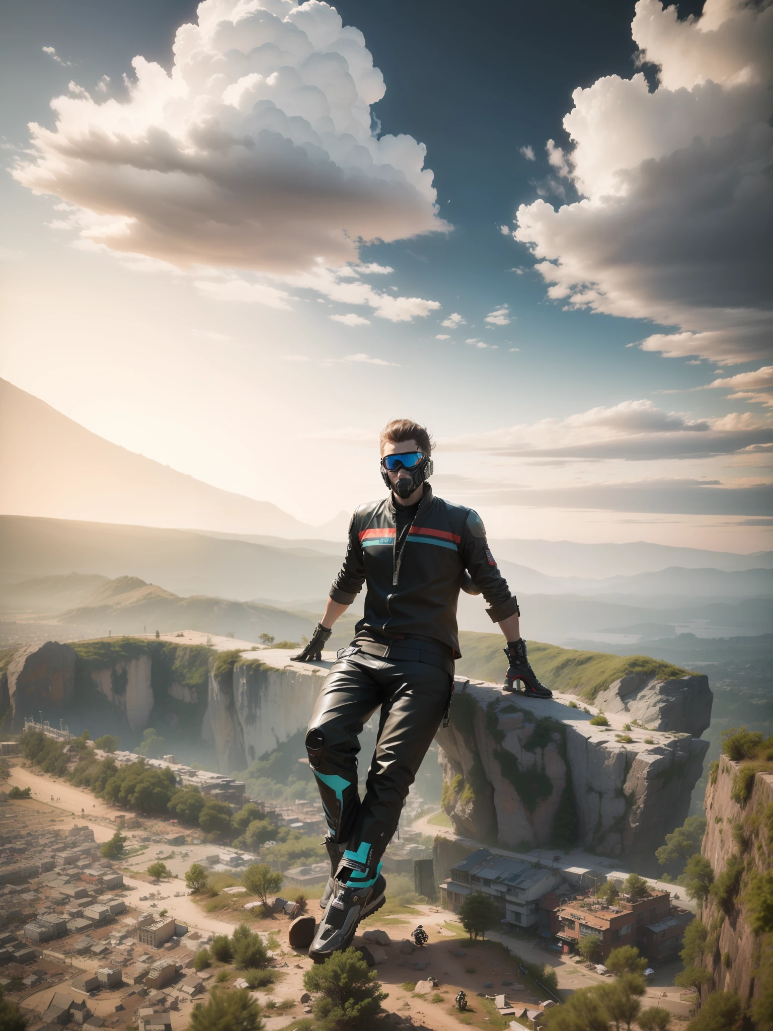 Change background to cyberpunk city .. leaning on superbike BMW Gs1250 realistic face 3d