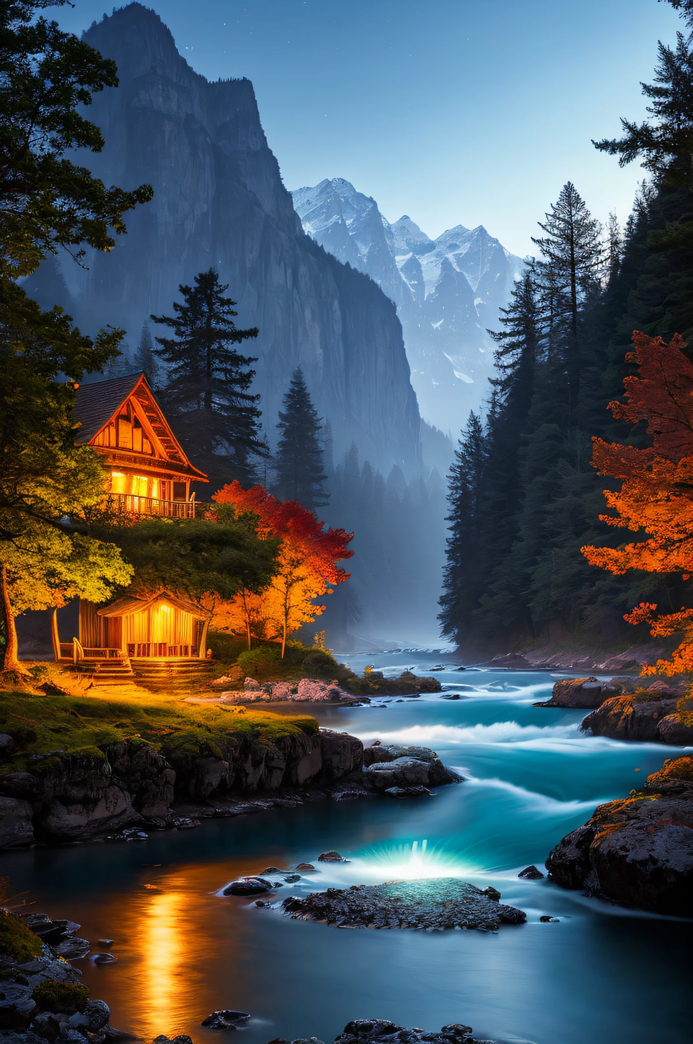 best quality, masterpiece, beautiful wild and natural fantasy landscape with glowing lights