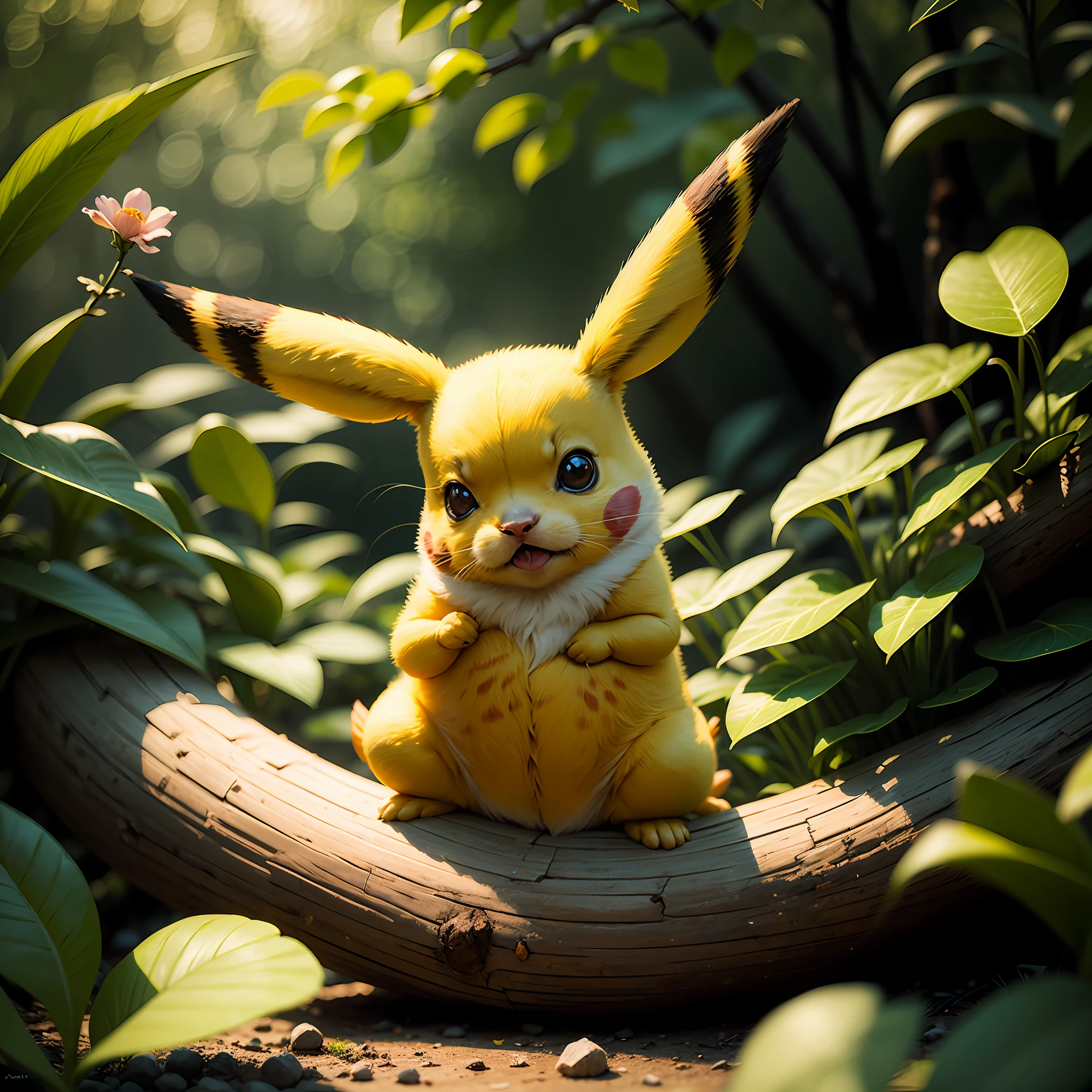 Pikachu portrait, blur, hyperreal, flower, nature, depth of field, to8contrast style --auto