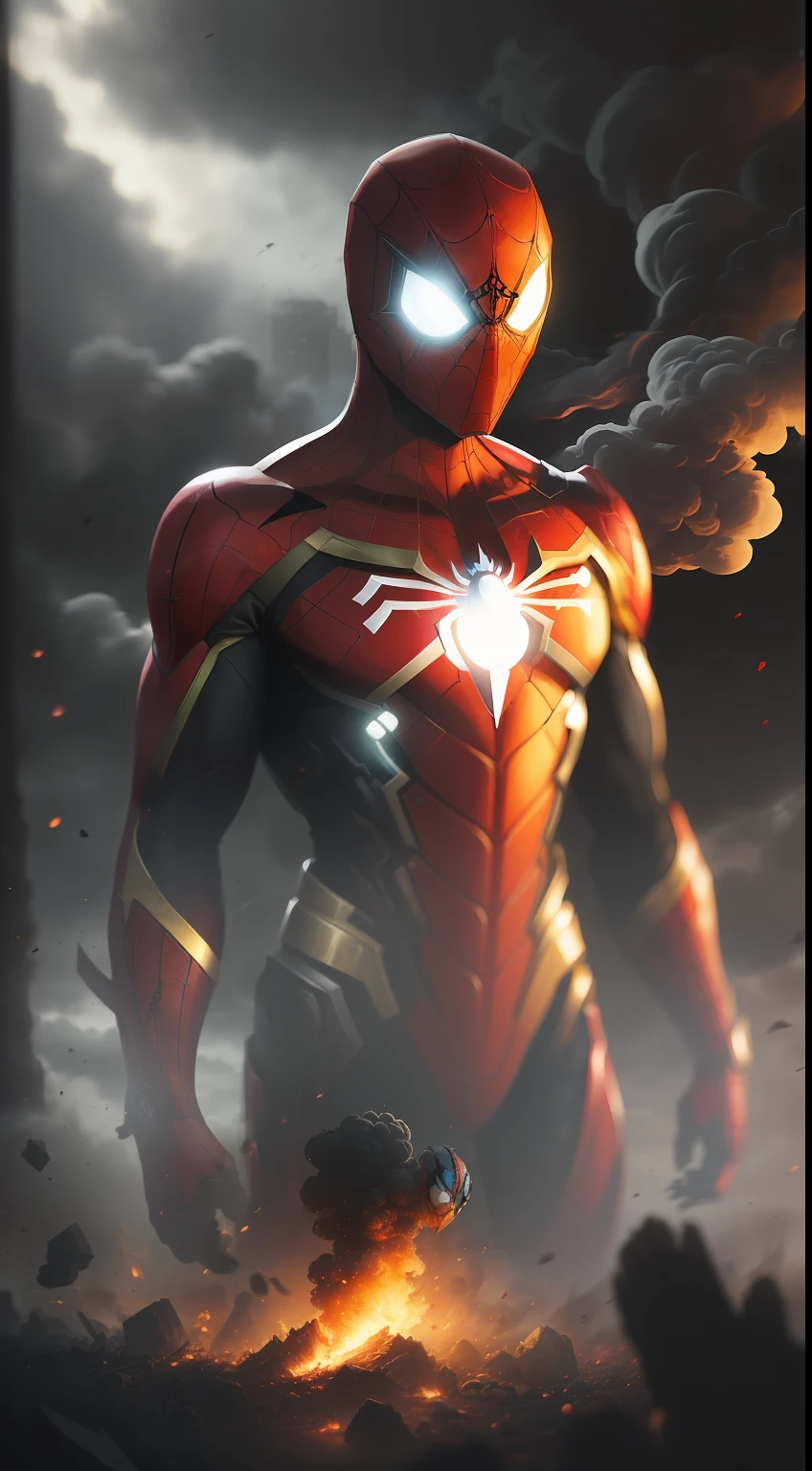 (A gloomy snapshot: 1.1), Epic Realistic, Iron Spider in a red smoke cloud, soft cinematic light, Adobe Lightroom, photolab, HDR, intricated, Highly detailed, (Depth of field: 1,4), hyper-detail (Artstation: 1,4), Cinematic, warm light, Dramatic light (intricate details: 1,1)