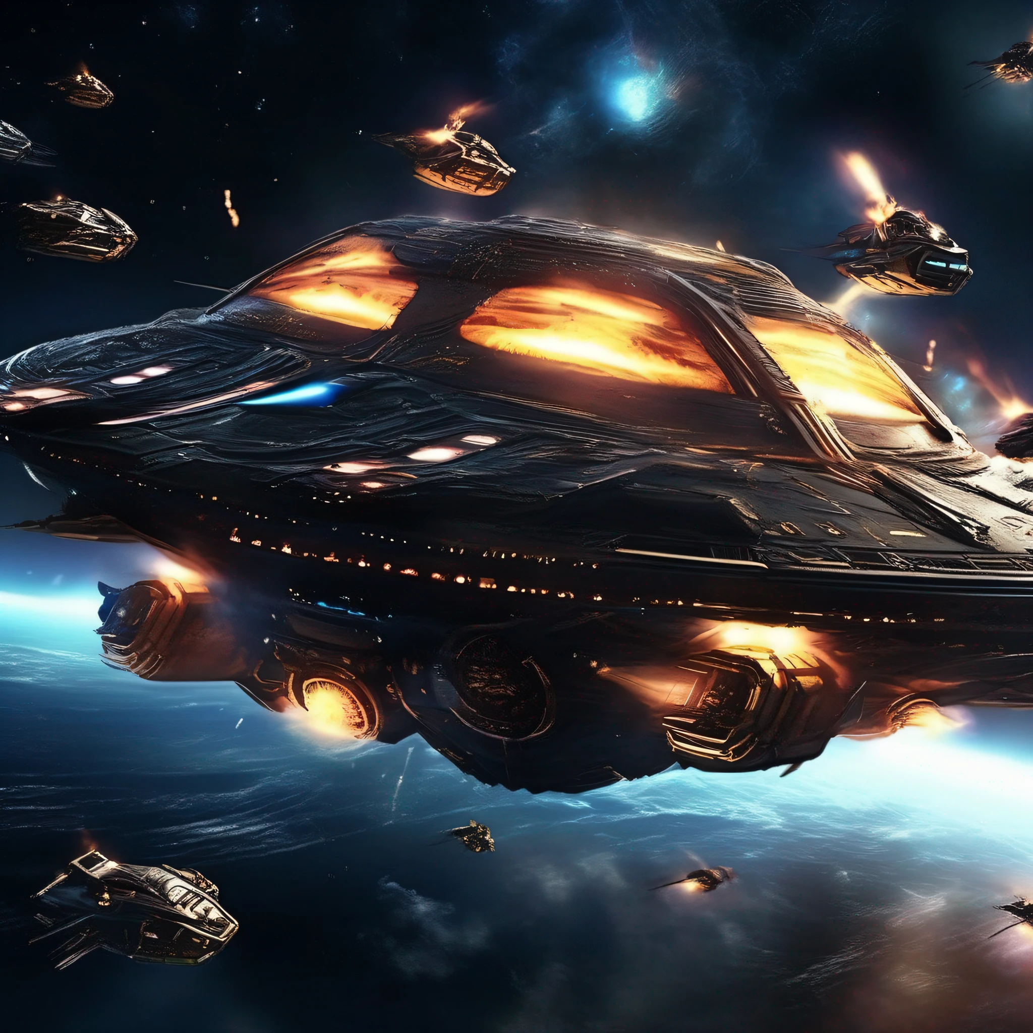 The alien battleships all exploded,destroy,Our side wins。Aliens surrender、A futuristic world、Science fiction universe space、Bank Starfield、Saturn ring、Tech shines、Light energy magnetic levitation、Quantum collision、Time travel、ultra high def、hyper-detailing,Deep view、Lagrange,Shoot down and destroy enemy warships,exploding,ambiance,Planetary halos,