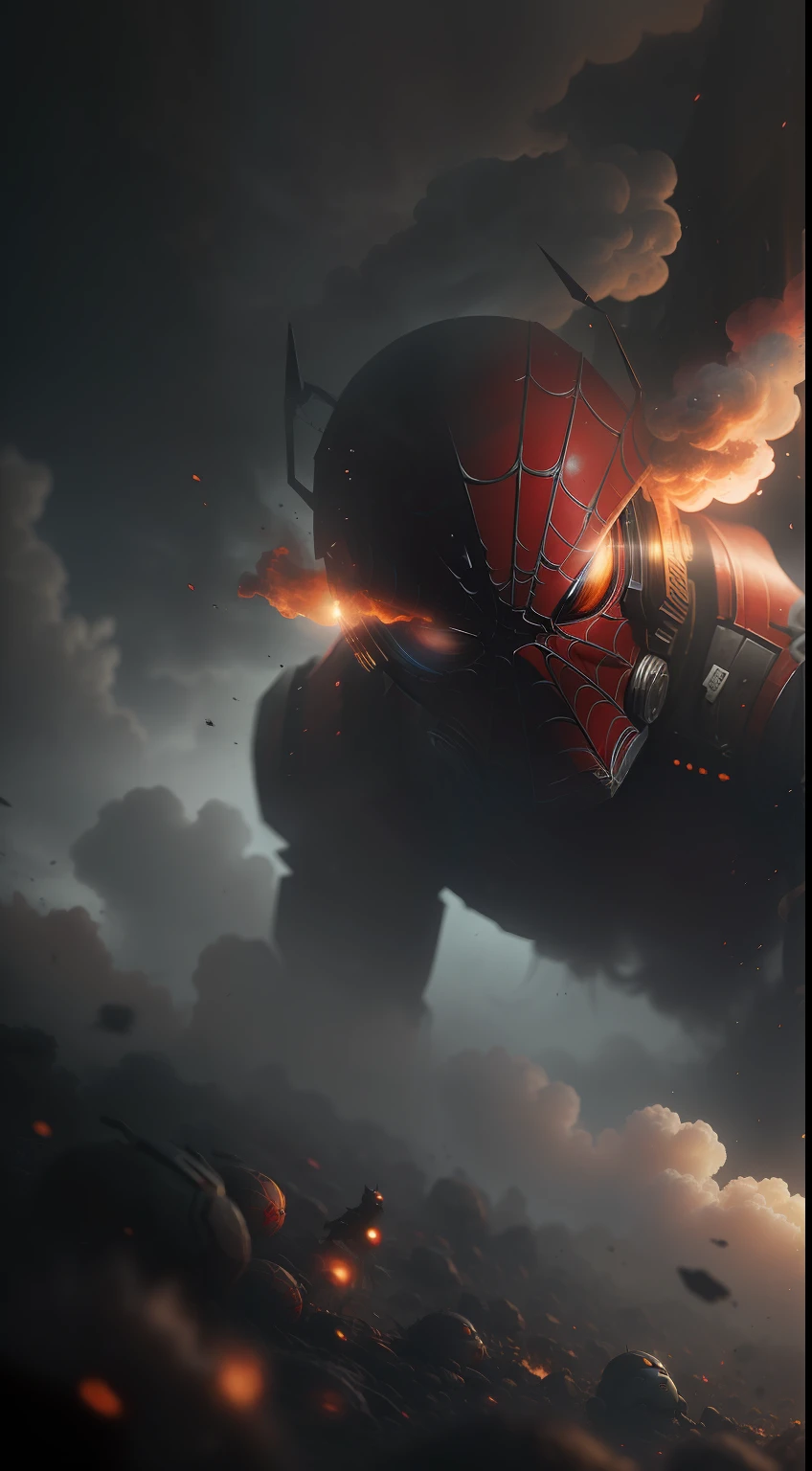 (A gloomy snapshot: 1.1), Epic Realistic, Spider-Biodroid in a red smoke cloud, soft cinematic light, Adobe Lightroom, photolab, HDR, intricated, Highly detailed, (Depth of field: 1,4), hyper-detail (Artstation: 1,4), Cinematic, warm light, Dramatic light (intricate details: 1,1)