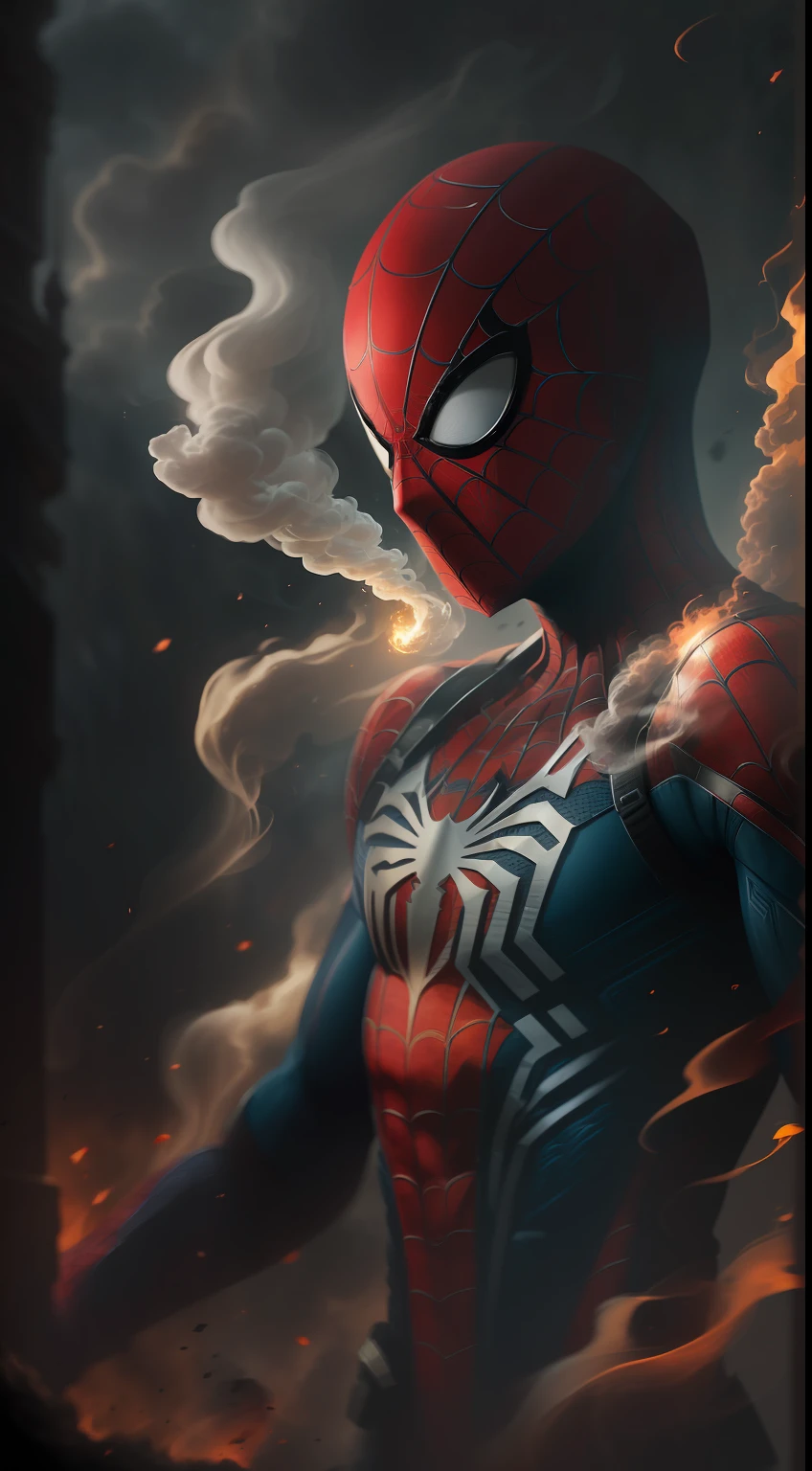 (A gloomy snapshot: 1.1), Epic Realistic, Agent Spider-Man in a red smoke cloud, soft cinematic light, Adobe Lightroom, photolab, HDR, intricated, Highly detailed, (Depth of field: 1,4), hyper-detail (Artstation: 1,4), Cinematic, warm light, Dramatic light (intricate details: 1,1)