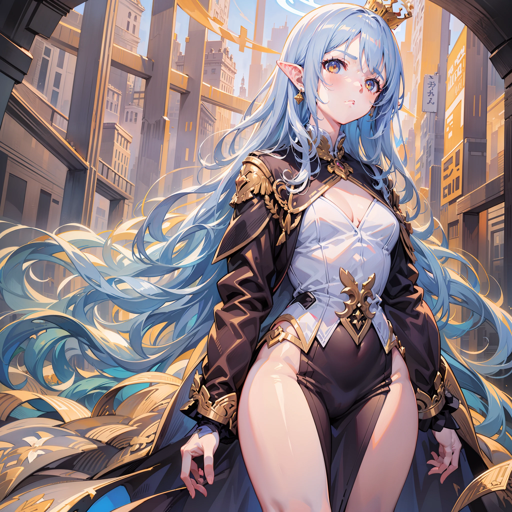 (Golden Ratio:1.2),[(white background:1.4)::10],(masterpiece), (best quality), (ultra detailed),(disheveled hair),(illustration),(1boy:1.3),golden eyes, silver hair,long hair, forehead jewel, mouth veil, long pointy ears, v-shaped eyebrows, expressionless,long dress,white long rope,angel's wings,((crown halo:1.3)),(athletic body:1.2),(standing on broken stone floor:1.2)+(colorful Morning glory wraps around the ivory white arch:1.3)+[(Inception:1.2)], chiaroscuro, depth of field, f/1.8, close-up, 8k, super detail, high quality, high details, textured skin, masterpiece, best quality