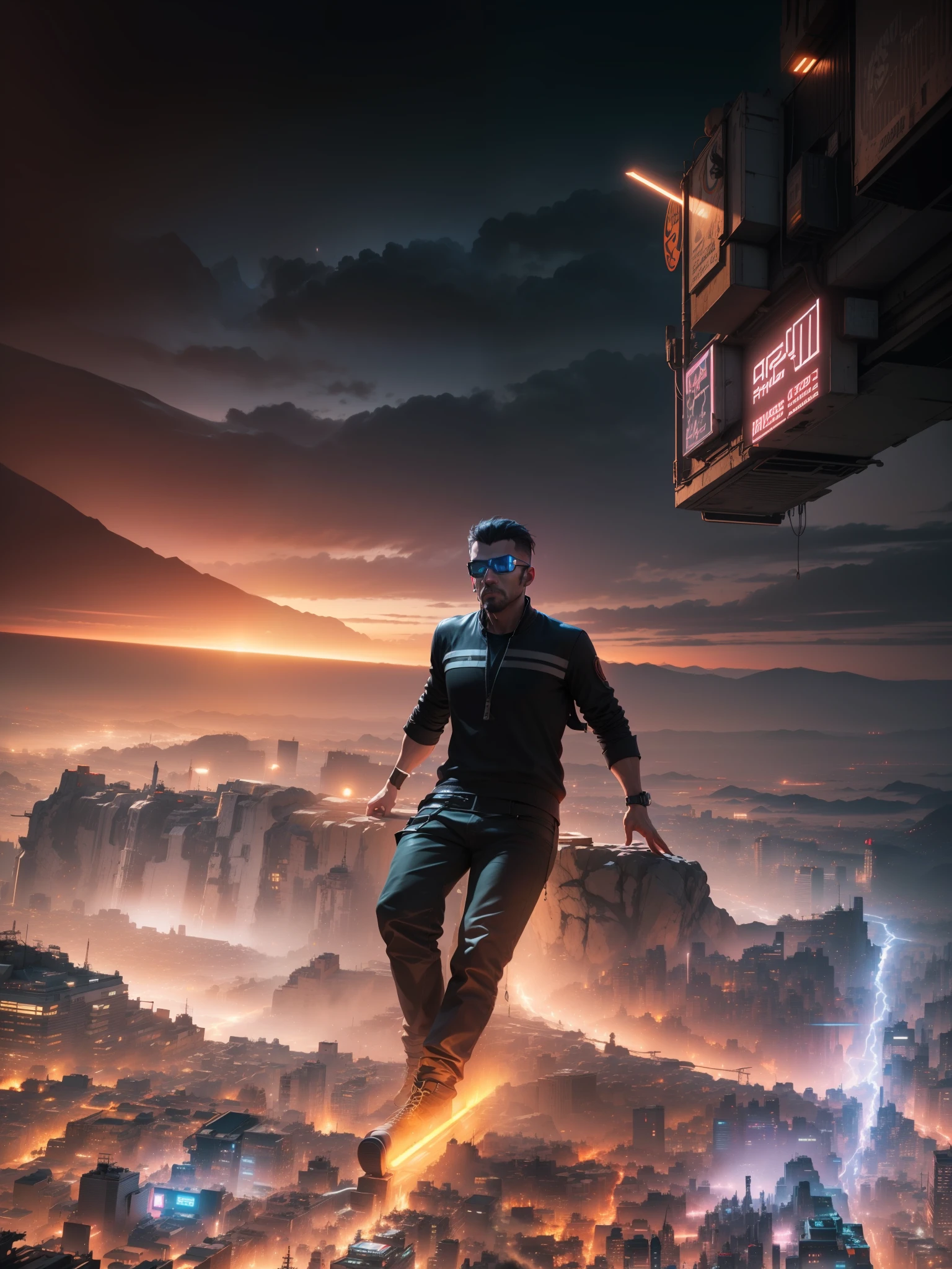 Change background to cyberpunk city . Game character .realistic face 3d cinematic lights , attitude