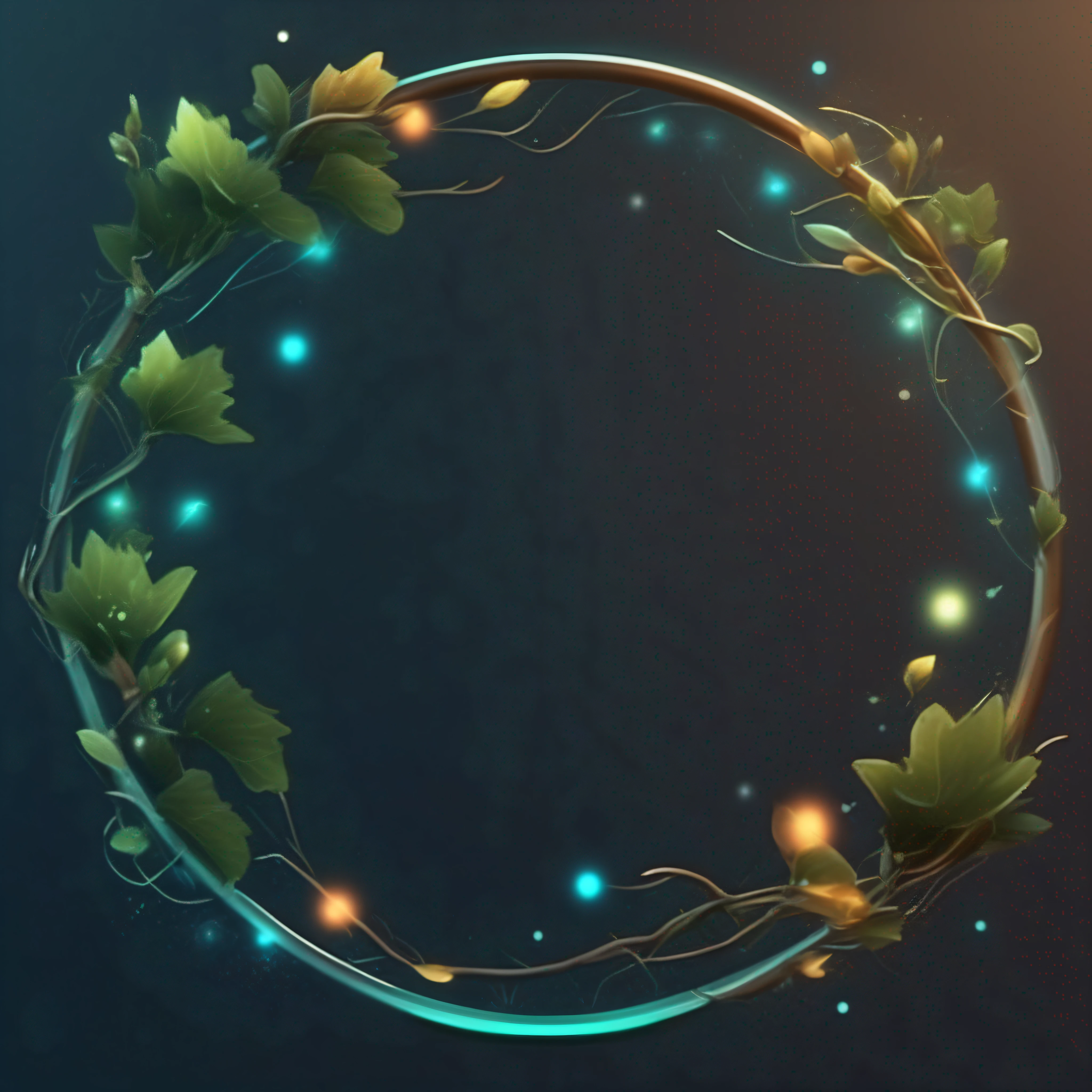 UI interface frame design,without background,rounded glans,particle effect,delicated,tree branch,vine