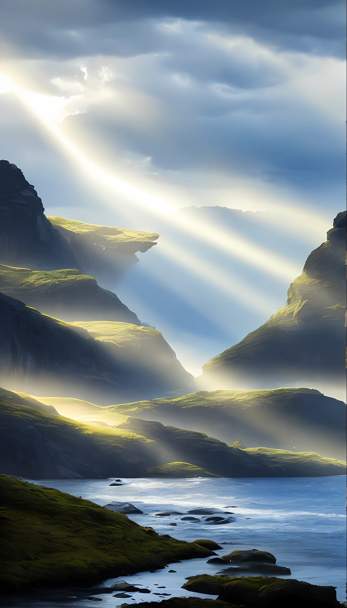 God rays, sharp focus, elven, elven architecture, elven city, royal city, stunning landscape, scenery, landscape, raining, dark fantasy, suspense