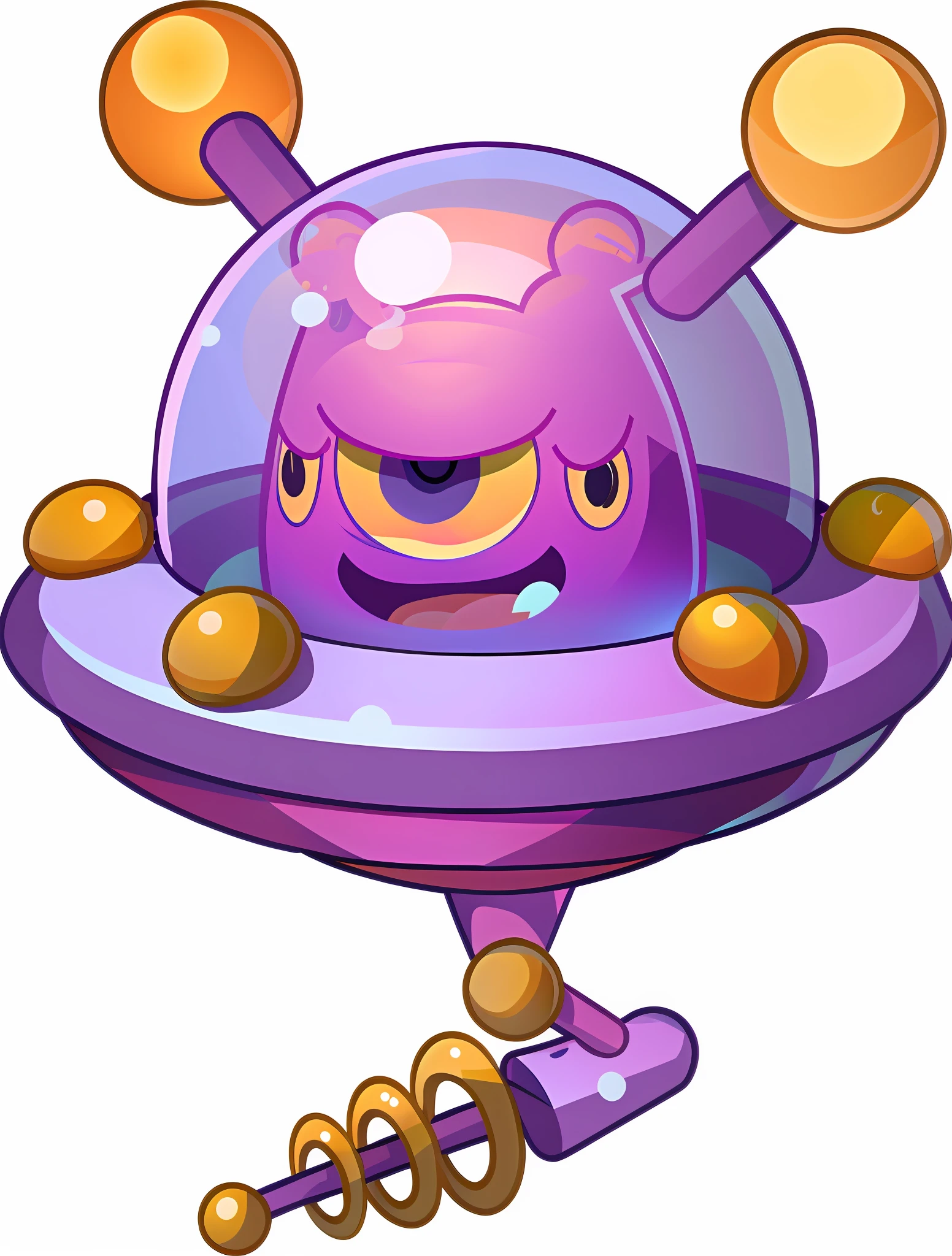 Purple alien spaceship,Pink alien head and orange eyes, purple alien, gelbooru, space alien, un extraterrestre, space ship gribble, glomy, octorok, Gelbooru anime image, slimy shiny reflective joy, weird pokemon, ultra phonk, radiant alien, beholder, an evil alien astronaut, ghostface,3D,cartoony,lovly,slimes,Jelly material