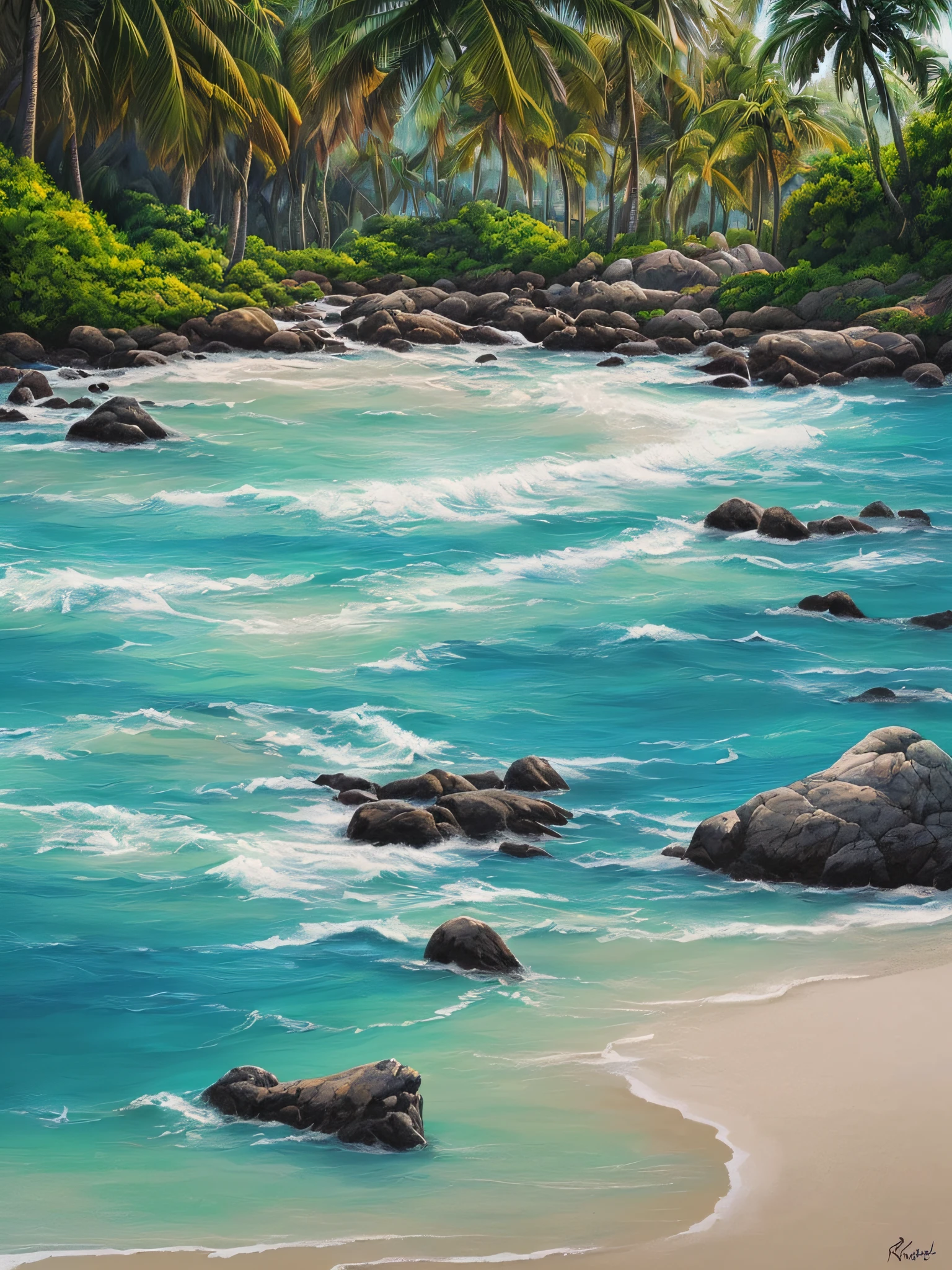 Draw beach with blue sea and palm trees, (beach crawled with  dragons: 2), highly detailed digital painting, gorgeous digital painting, beautiful digital painting, very detailed digital painting, stunning digital painting, very detailed digital painting, detailed digital painting, Ross Tran. Landscape background, drawn in anime painter studio, high detail digital painting, beautiful artwork illustration, high quality digital painting in stunning digital paint