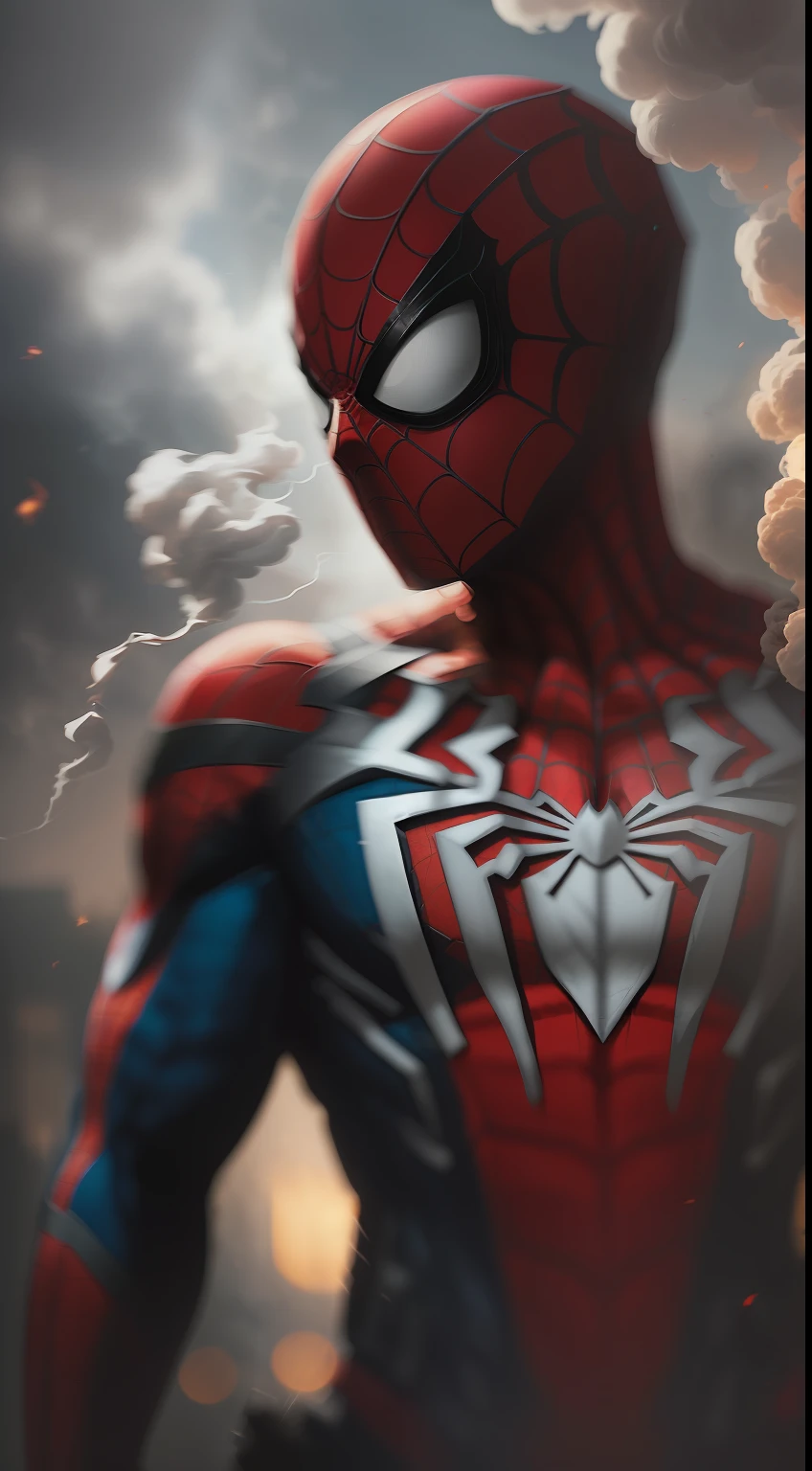 (A gloomy snapshot: 1.1), Epic Realistic, Spider-Man in a red smoke cloud, soft cinematic light, Adobe Lightroom, photolab, HDR, intricated, Highly detailed, (Depth of field: 1,4), hyperdetail (Artstation: 1,4), Cinematic, warm light, Dramatic light (intricate details: 1,1)