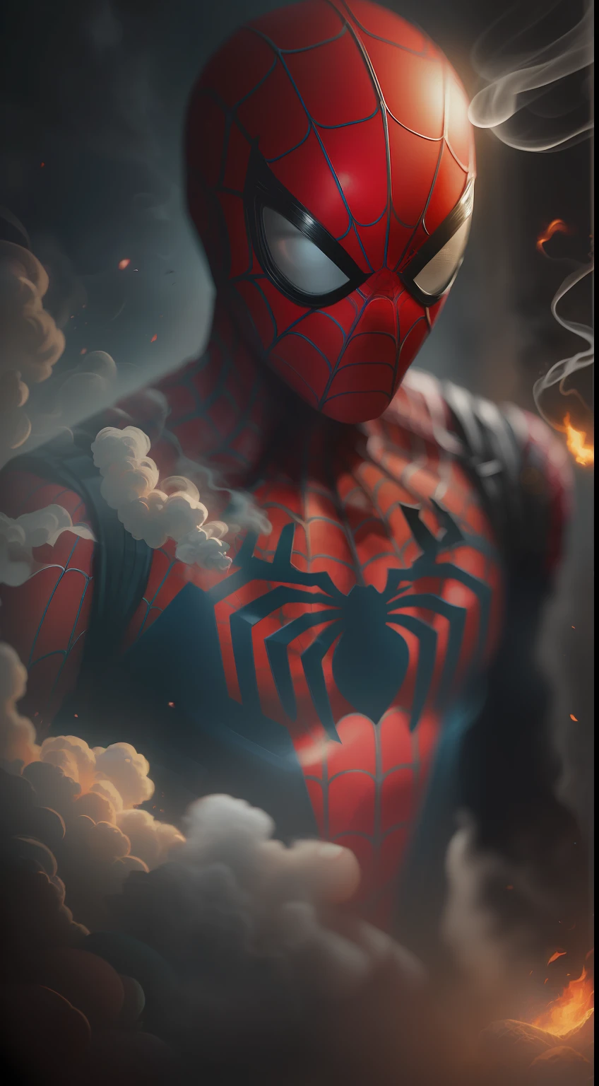 (A gloomy snapshot: 1.1), Epic Realistic, Spider-Man in a red smoke cloud, soft cinematic light, Adobe Lightroom, photolab, HDR, intricated, Highly detailed, (Depth of field: 1,4), hyperdetail (Artstation: 1,4), Cinematic, warm light, Dramatic light (intricate details: 1,1)
