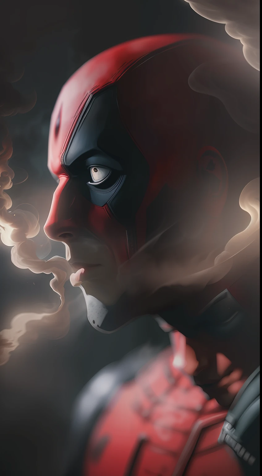 (A gloomy snapshot: 1.1), Epic Realistic, Deadpool in a red smoke cloud, soft cinematic light, Adobe Lightroom, photolab, HDR, intricated, Highly detailed, (Depth of field: 1,4), hyperdetail (Artstation: 1,4), Cinematic, warm light, Dramatic light (intricate details: 1,1)