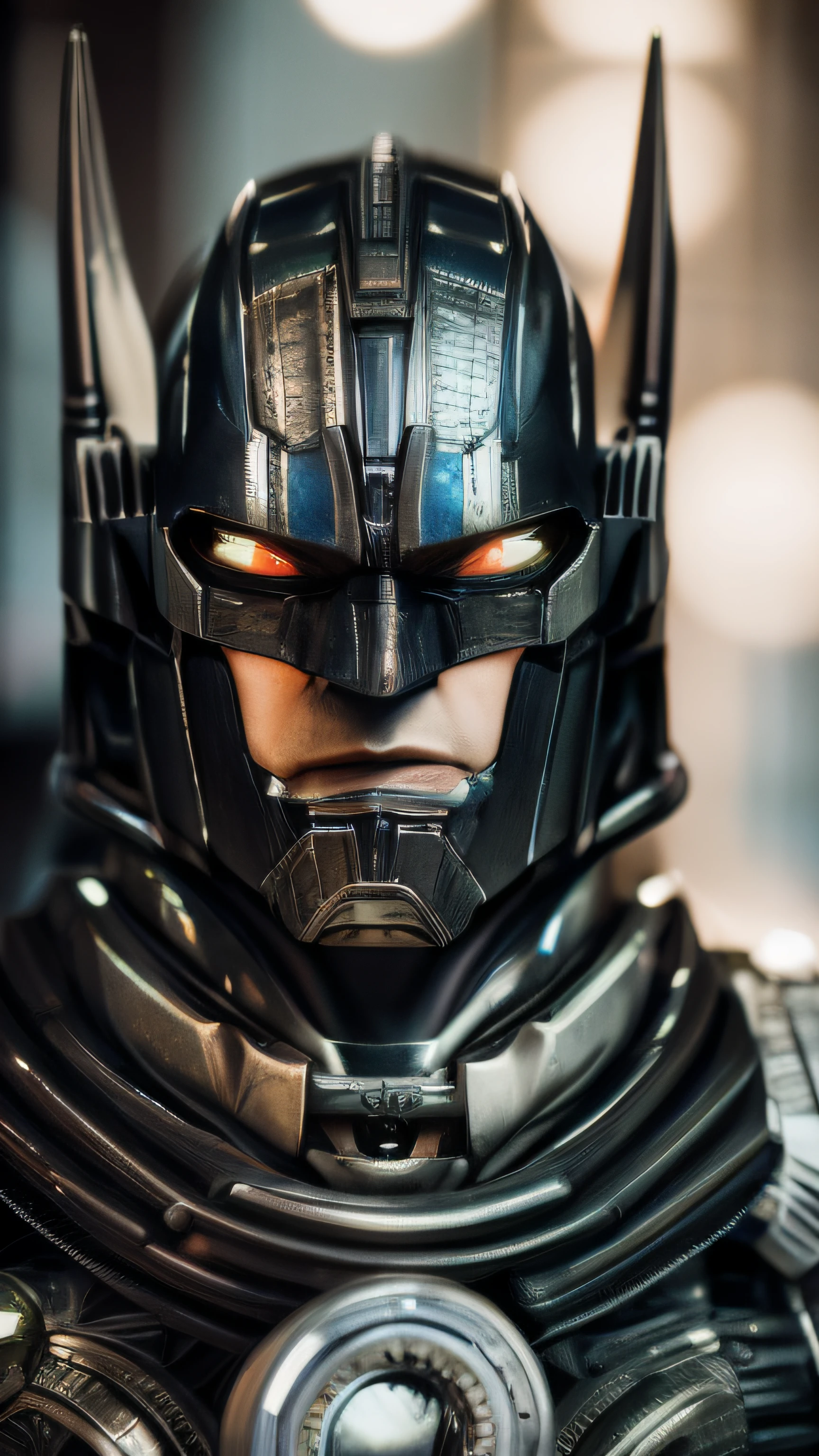 Transformers, Batman and HR Giger style, photo realism, hyper-detail, natural light, light background, photos, studio lighting cinematic shooting + dynamic composition, incredible detail, sharpening, detail + intricate details + professional lighting, cinematic lighting + 35mm + anamorphic + lightroom + photography + bokeh + lens flare + film grain