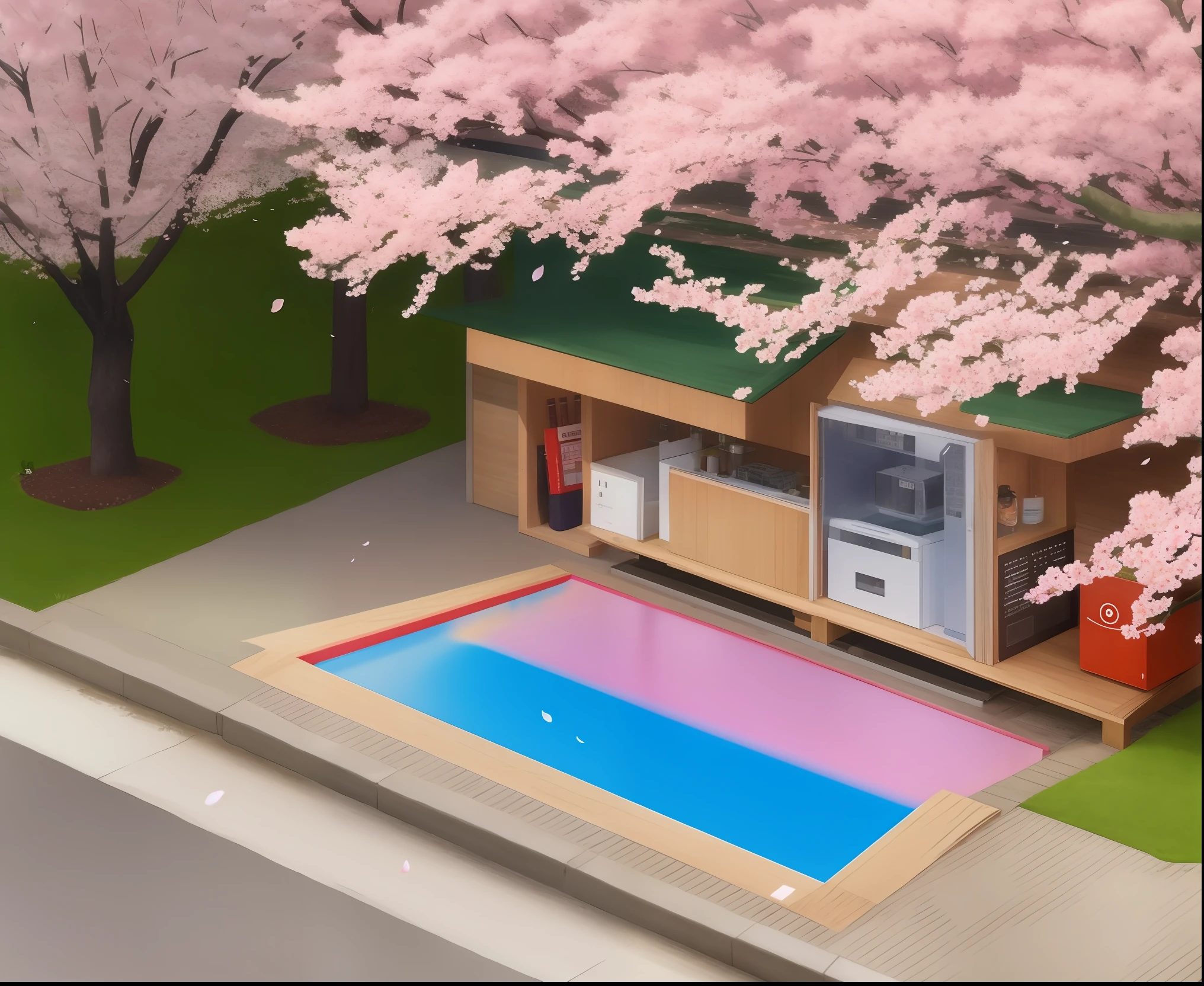 Prismo shaped droid sounded by cherry blossom,  hyper realistic,