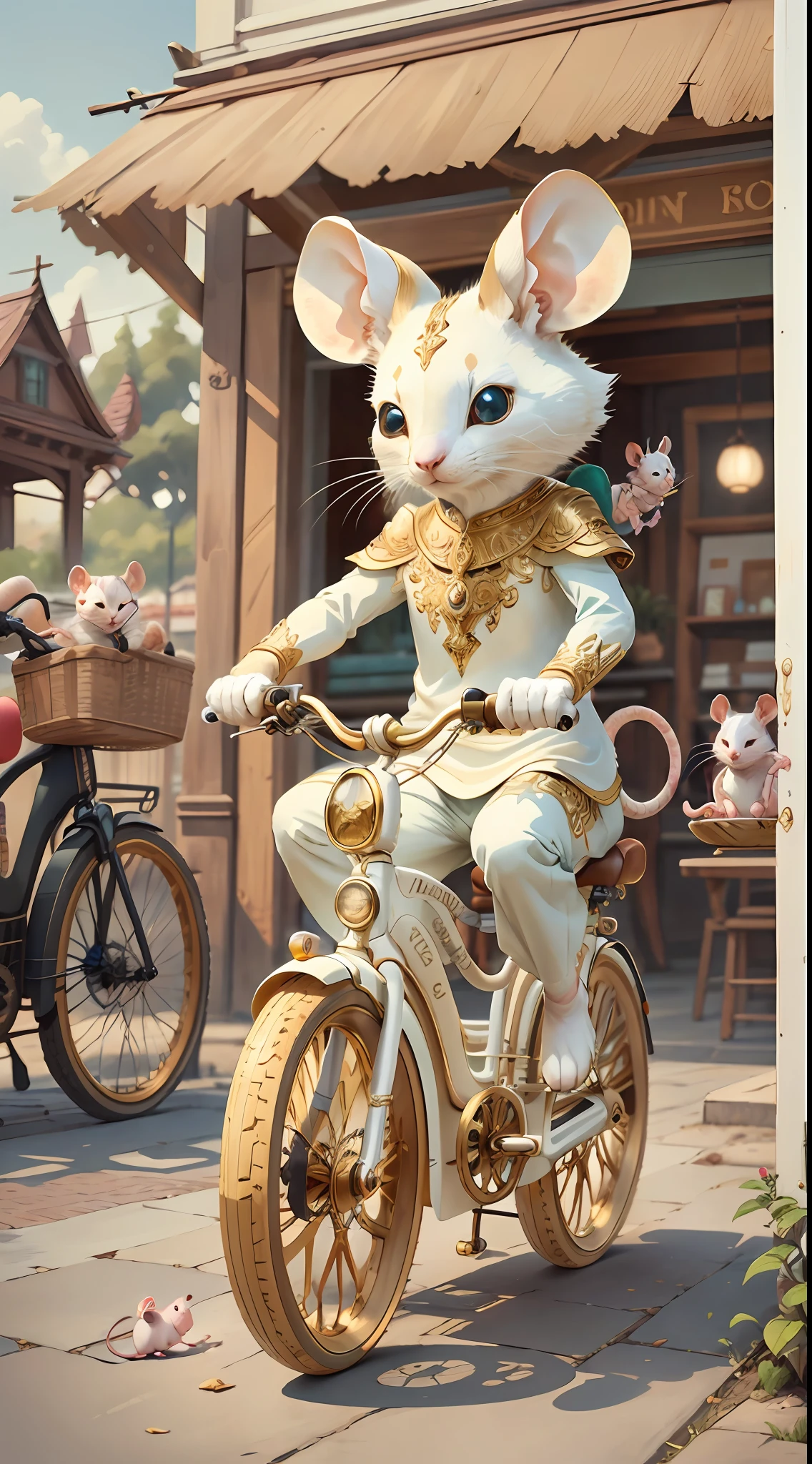 IvoryGoldAI,(Mice), (riding an electric bike)