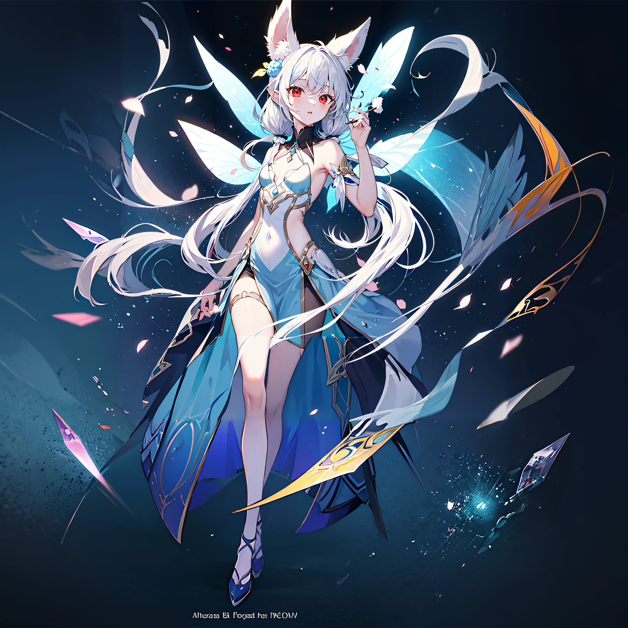 anime character with long white hair and blue dress holding a sword, astral fairy, trending on artstation pixiv, author:Shitao, Kushatt Krenz Key Art Women, 《genshinimpact》in the clear, Fanart Meilleure ArtStation, Digital art on Pixiv, smiling as a queen of fairies, pixiv contest winner, anime fantasy illustration