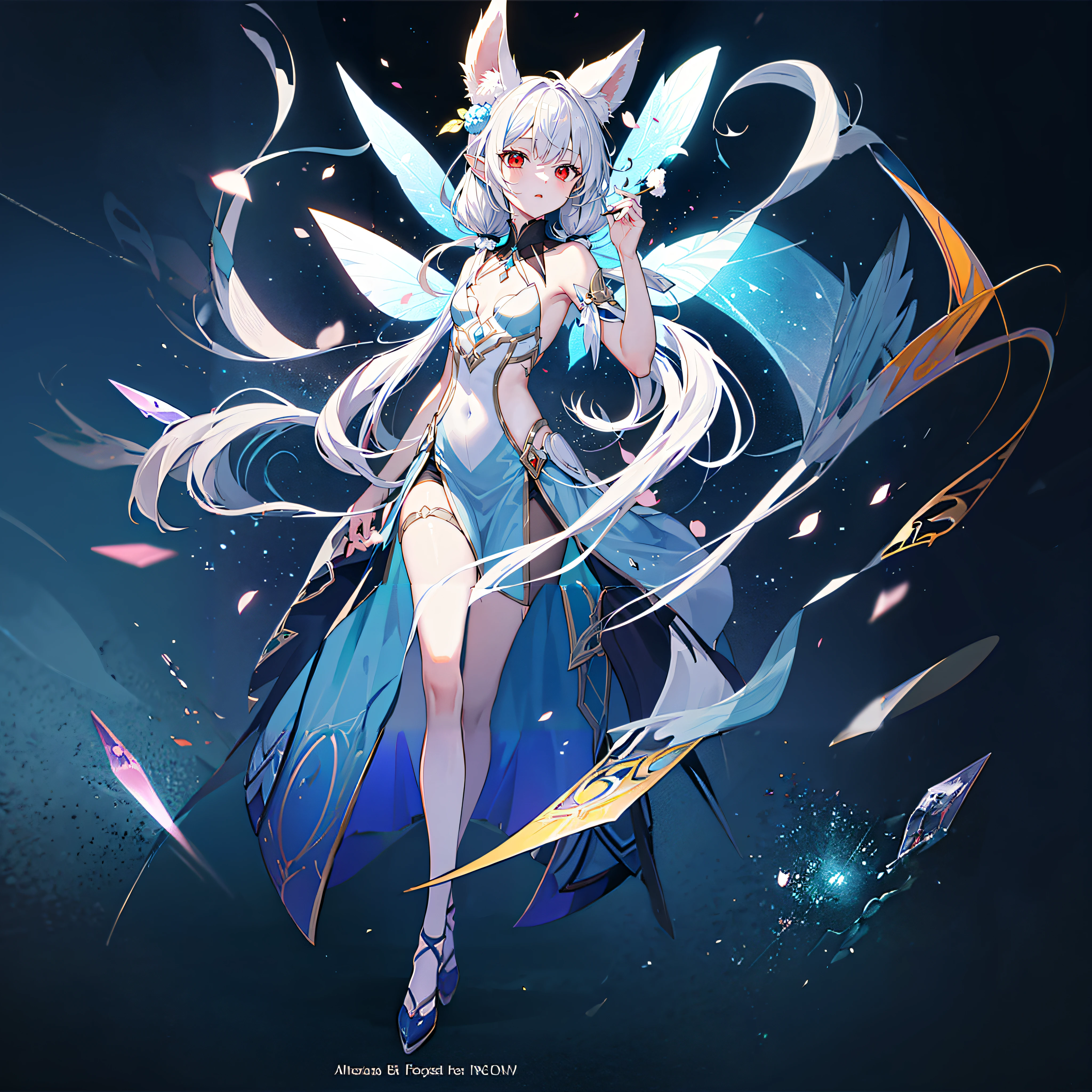 anime character with long white hair and blue dress holding a sword, astral fairy, trending on artstation pixiv, author:Shitao, Kushatt Krenz Key Art Women, 《genshinimpact》in the clear, Fanart Meilleure ArtStation, Digital art on Pixiv, smiling as a queen of fairies, pixiv contest winner, anime fantasy illustration