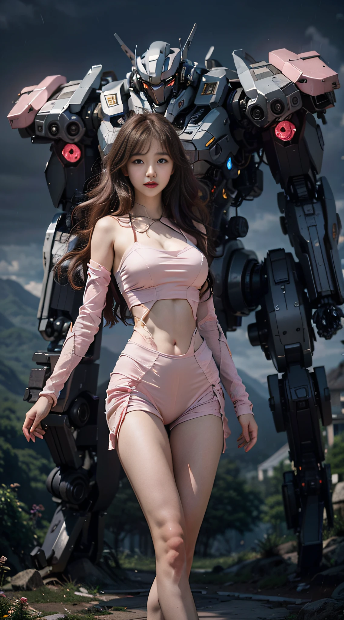 ( pureerosface_v1:0.5),mustee,Korean Doll,
Realistic photography,High quality,8k resolution,real photos,(((A mech girl with long hair,brown hair,medium breasts, )),chinese girl, tight fitting, navel),shitu-mecha behind the girl,Magnificent and spectacular,full body,mysterious,photo by Brandon Woelfelmist,surreal dream,gray atmosphere,rainy day,dynamic,lut,hdrmprofessional lighting,photon mapping,radiosity,physically-based rendering,delicate realism,araydynamic and expressive animations shitu-mecha,(Pink Style:1.3),
