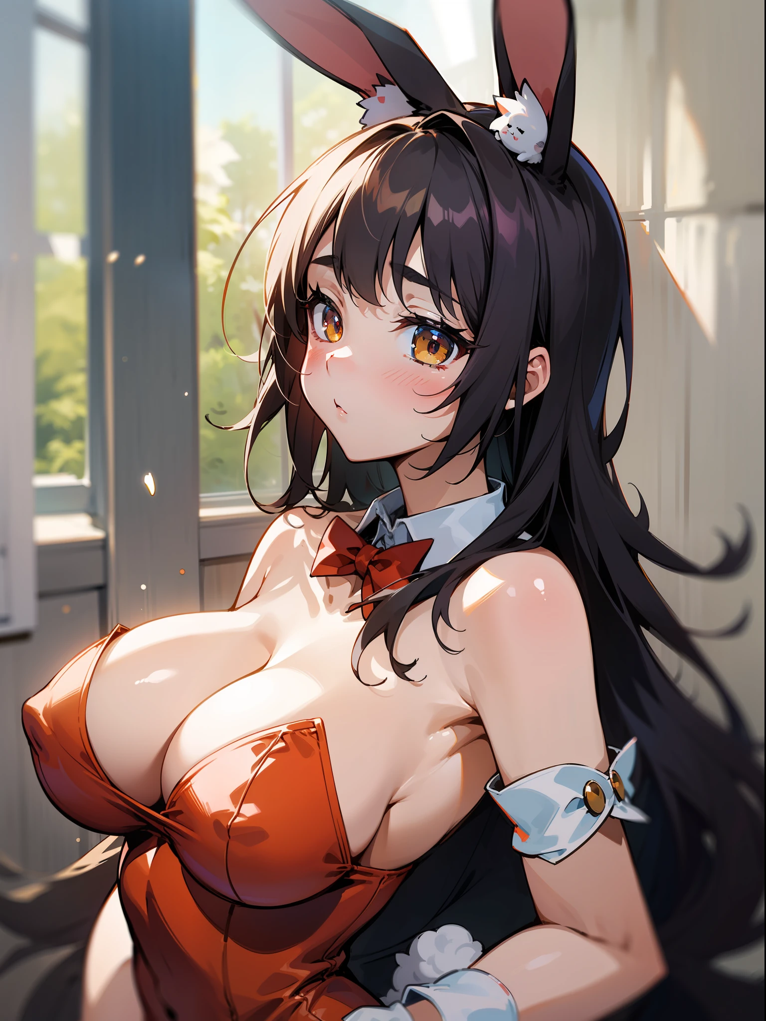 (шедевр)), ((Top image quality)), (Super Detail), ((kawaii)), kawaii, (lovly), ((Extremely detailled)), 4K, (in 8K), 最好质量, (lovly), body complet, Adolecente, 独奏, ((big tit)), ((droopy chest))), a armpit, ((Curve)), Mikuru 1, 1girl in, Long, 独奏, a playboy bunny, 独奏, rabbit ear, panthyhose, wrist cuffs, a bow tie, Removal collar, cleavage of the breast, Red Leotard, From Side, on the beds