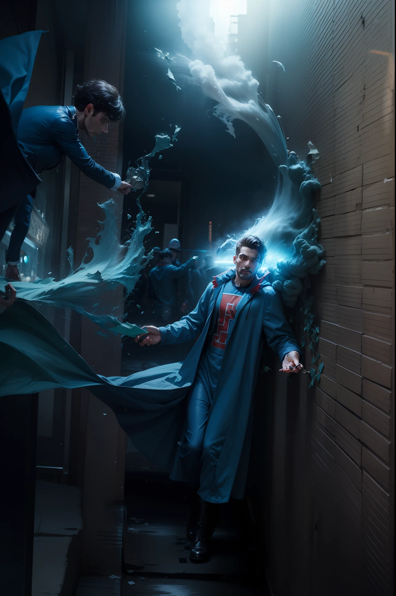 Money heist Blue dress man dollars in Full air