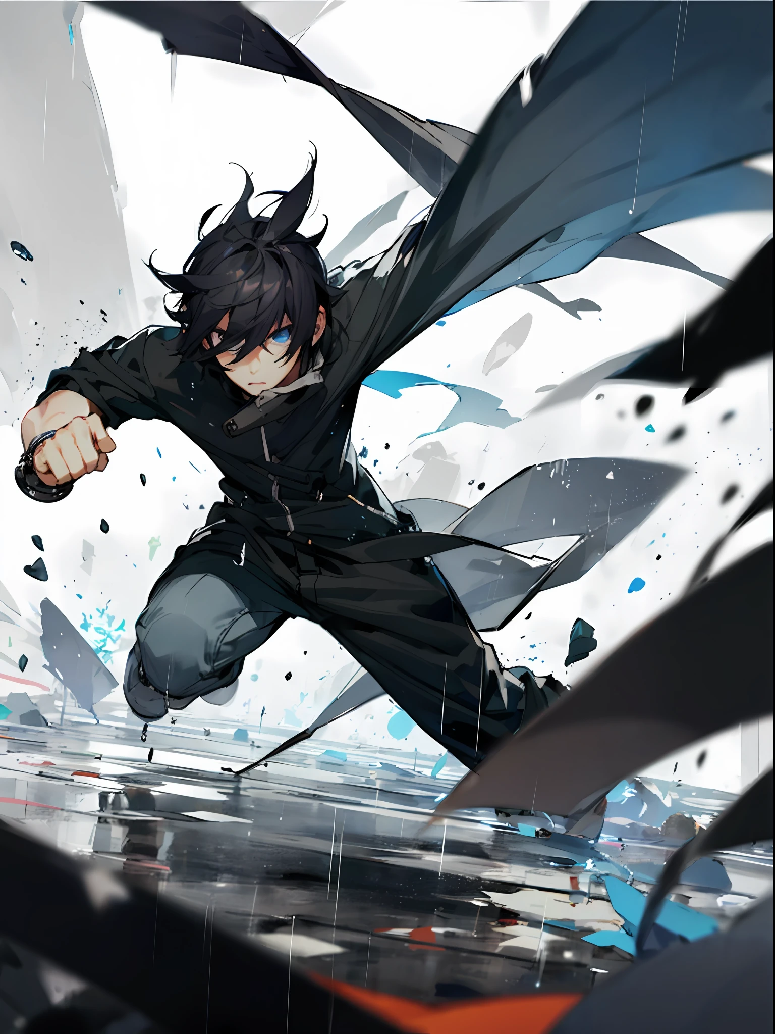 Characters running in the rain