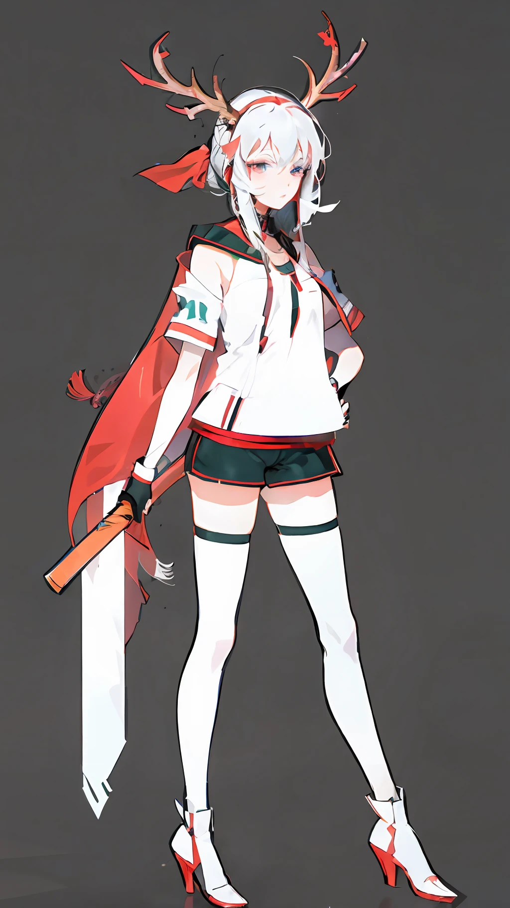 anime girl with deer horns and a red cape holding a sword, Katana Zero video game character, ryuko matoi, best anime character design, Female protagonist 👀 :8, female anime character, Anime character design, Kill Pull Kill illustration, Kantai collection style, anime figure, attractive matoi ryuko, Yandere. Tall, anime style character
