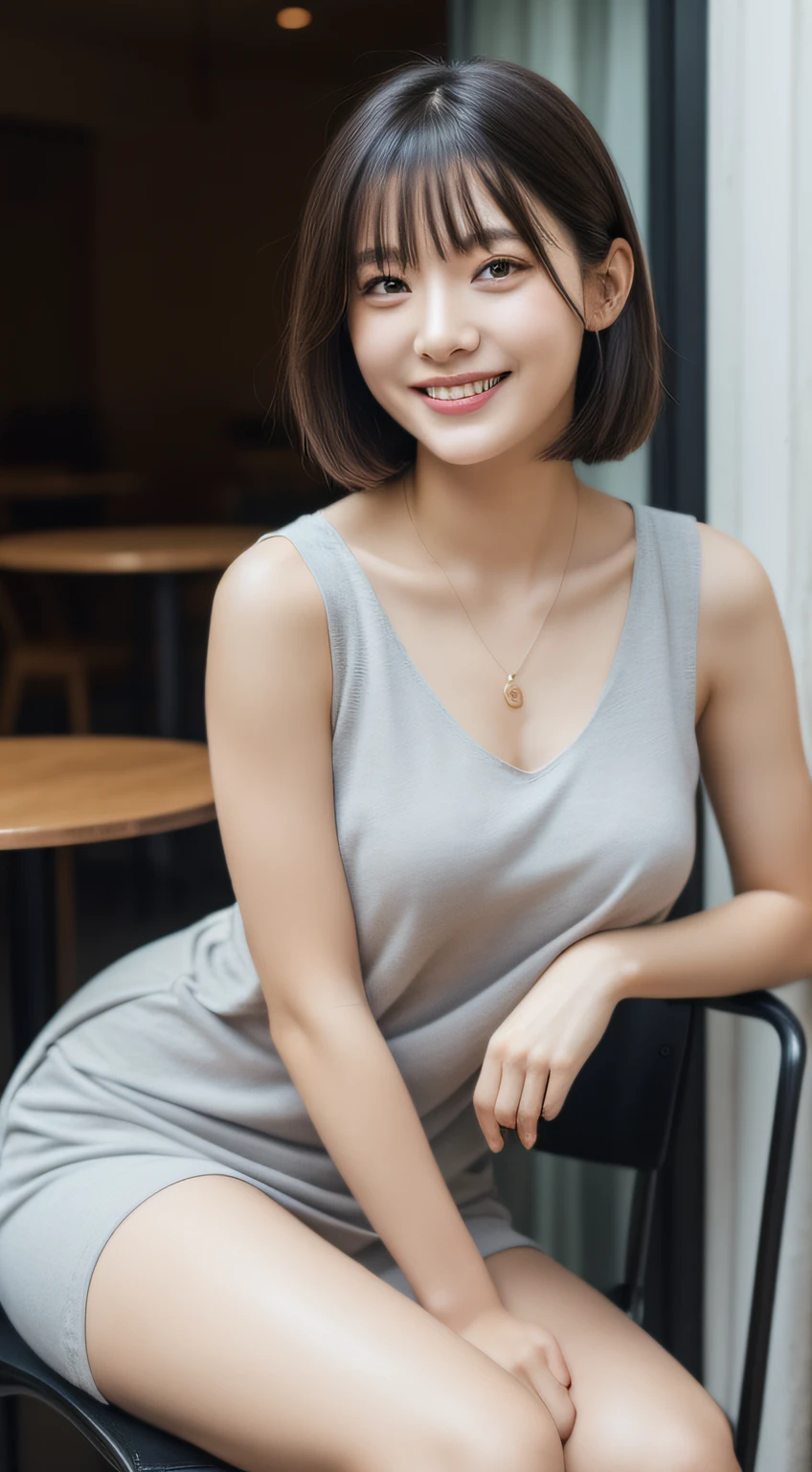 (8K、Raw photography、beste-Qualit、mastaerpiece:1.2)、ultra hyper-detailed、ultra res、(rialistic photo:1.5)、portlate、High Definition RAW Color Photography、highly detailed and beautiful、Detailed beautiful girl、extra detailed face、very detail eyes、highlydetailed skin、extremely detailed fingers、extremely detailed nose、highly detail mouth、细致背景、Detailed clothing、女の子1人、in her 20s、Cute little girl s、Realistic body、(A slight smile:1.2)、((E Cup Milk))、(((小柄)))、White Skin Skin、shining skin、Slim body、black-haired、(short-hair:1.2)、(bangss: 1.2)、kawaii、zora々Right、pretty  face、Lifelike face、Delicate body、Sauce order、thighs thighs thighs thighs、(Detailed Cafe)、(Enjoys coffee)、(Stylish dress)、Looking at the camera、(Sitting on a chair)、Terrace seating、((a sexy pose))、see-though、neckless、耳?????? Ring、Looking at the camera、dynamic  lighting