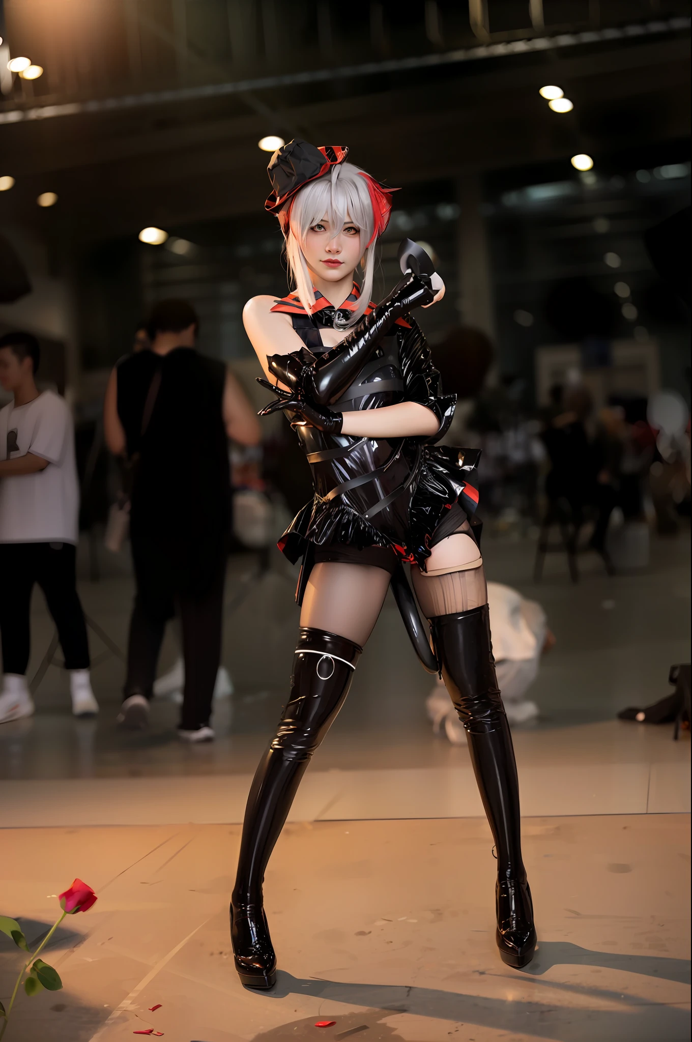 there is a woman in a black outfit and boots posing, Anime girl cosplay, Cosplayer, Anime cosplay, cosplay, cosplay photo, professional cosplay, 2 b, 2b, captured on canon eos r 6, cosplayer dressed like a crab, hot topic anime convention, taken with canon 8 0 d, 2 b from nier automata, 2b from nier automata