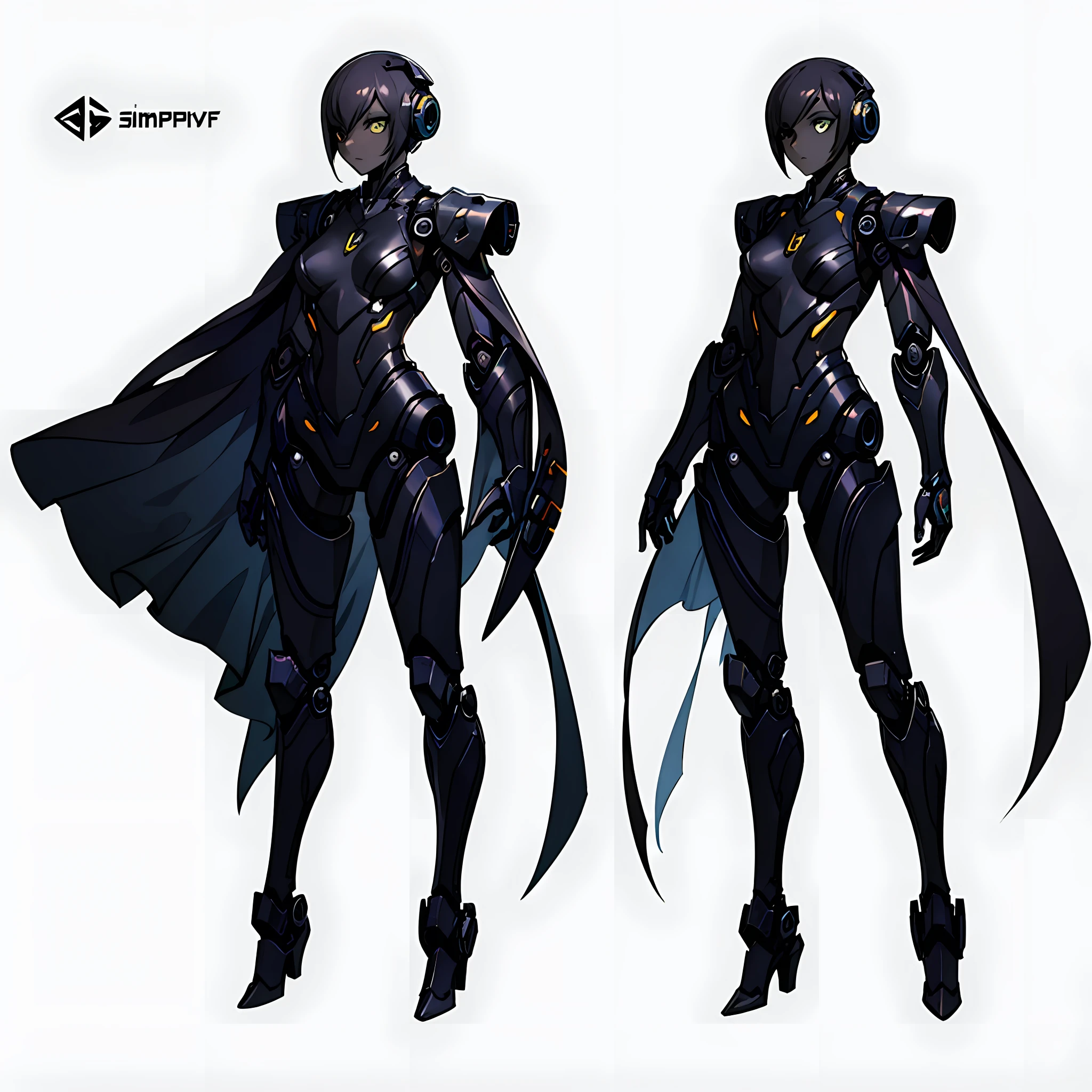 simplebackground,white backgroun,Character setting drawings,Full body portrait,female robot,Metallic all over,
