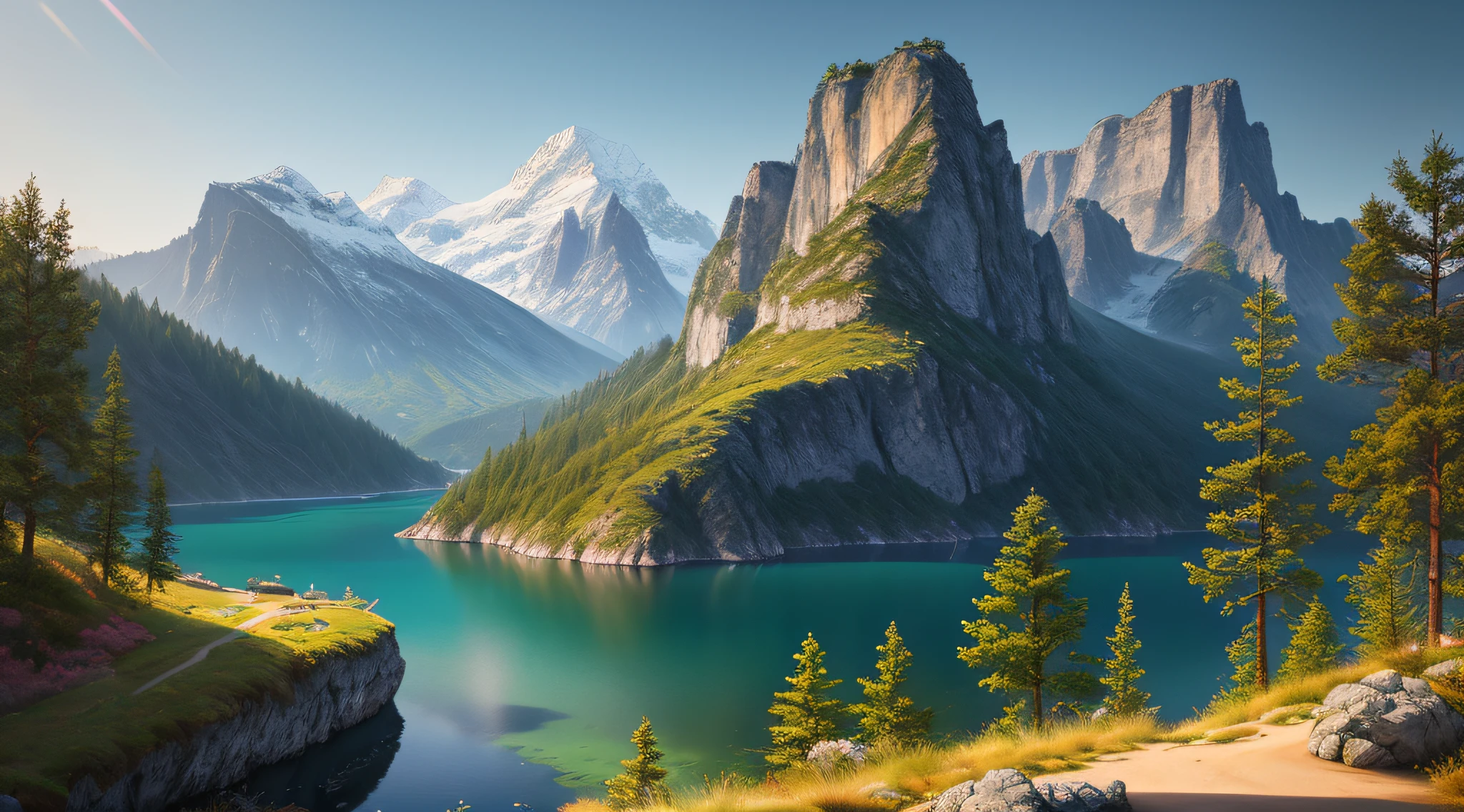 landscape, water, (extremely detailed CG unity 8k wallpaper), most beautiful artwork in the world, professional majestic oil painting, intricate, High Detail, Sharp focus, dramatic, photorealistic painting art