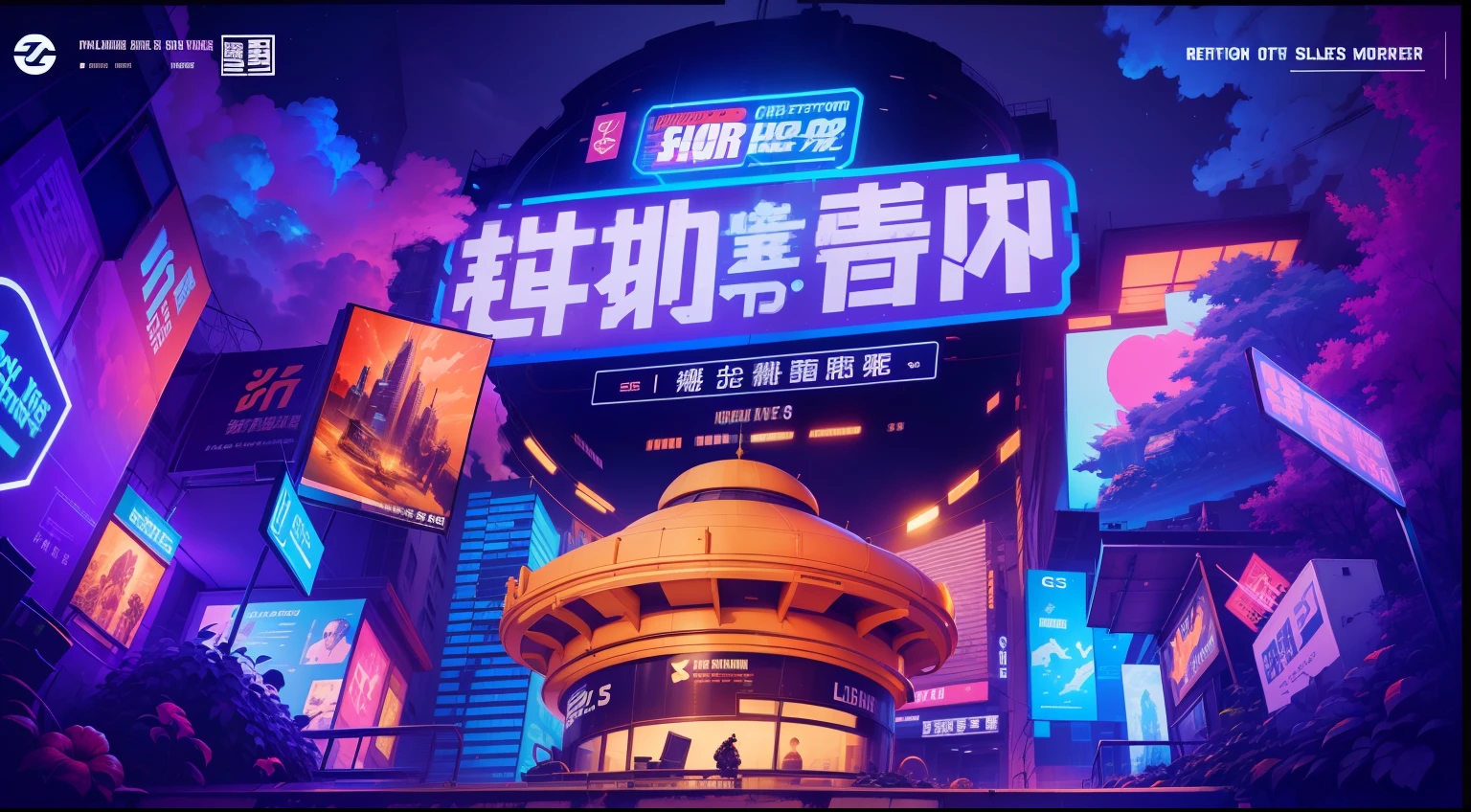 Close-up of a cartoon character in the city with a giant home, trending on cgstation, trending at cgstation, Home improvement poster, KV main vision, gta chinatowon art style, theme is cyberpunk city market, Home furnishing market, promotional poster, The visual center is prominent, Atmospheric wall, Vivid colors, Album art, Official artwork, retrowave epic art, G Liulian art style。The style should be blue-purple, Visual Center fonts are a mid-year sale。, best quality, highres, 16k --auto