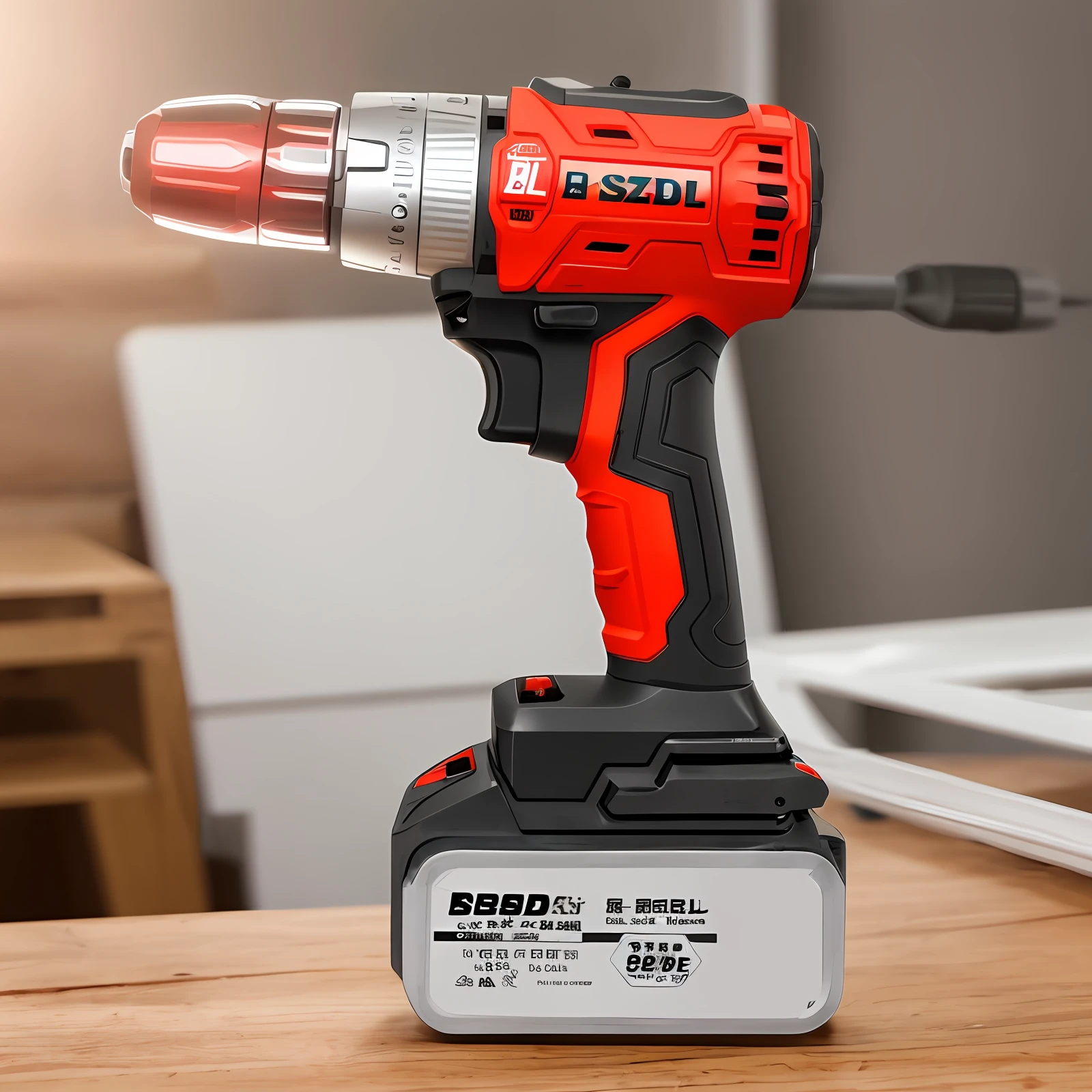 BSZDL-Red Drill-Powerful Brushless Motor-High Quality Red Cordless Drill-Workers Holding Drill to Punch Holes in Interior Furniture-High Energy Saving - Overall Red-Modern Simple Style。