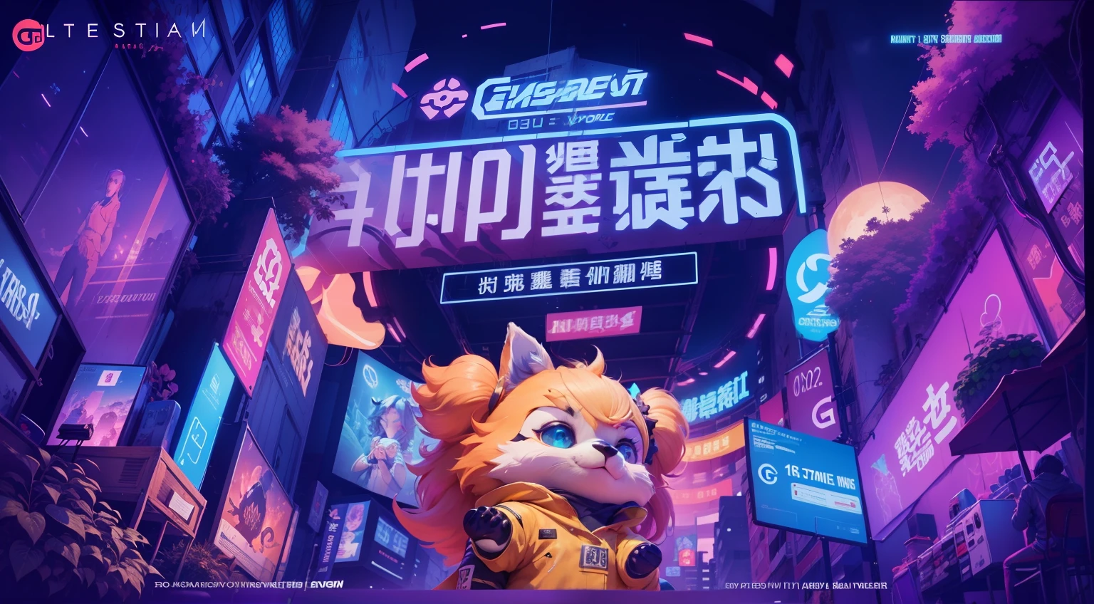 Close-up of a cartoon character in the city with a giant home, trending on cgstation, trending at cgstation, Home improvement poster, KV main vision, gta chinatowon art style, theme is cyberpunk city market, Home furnishing market, promotional poster, The visual center is prominent, Atmospheric wall, Vivid colors, Album art, Official artwork, retrowave epic art, G Liulian art style。The style should be blue-purple, Visual Center fonts are a mid-year sale。, Best quality, A high resolution, 16k --auto